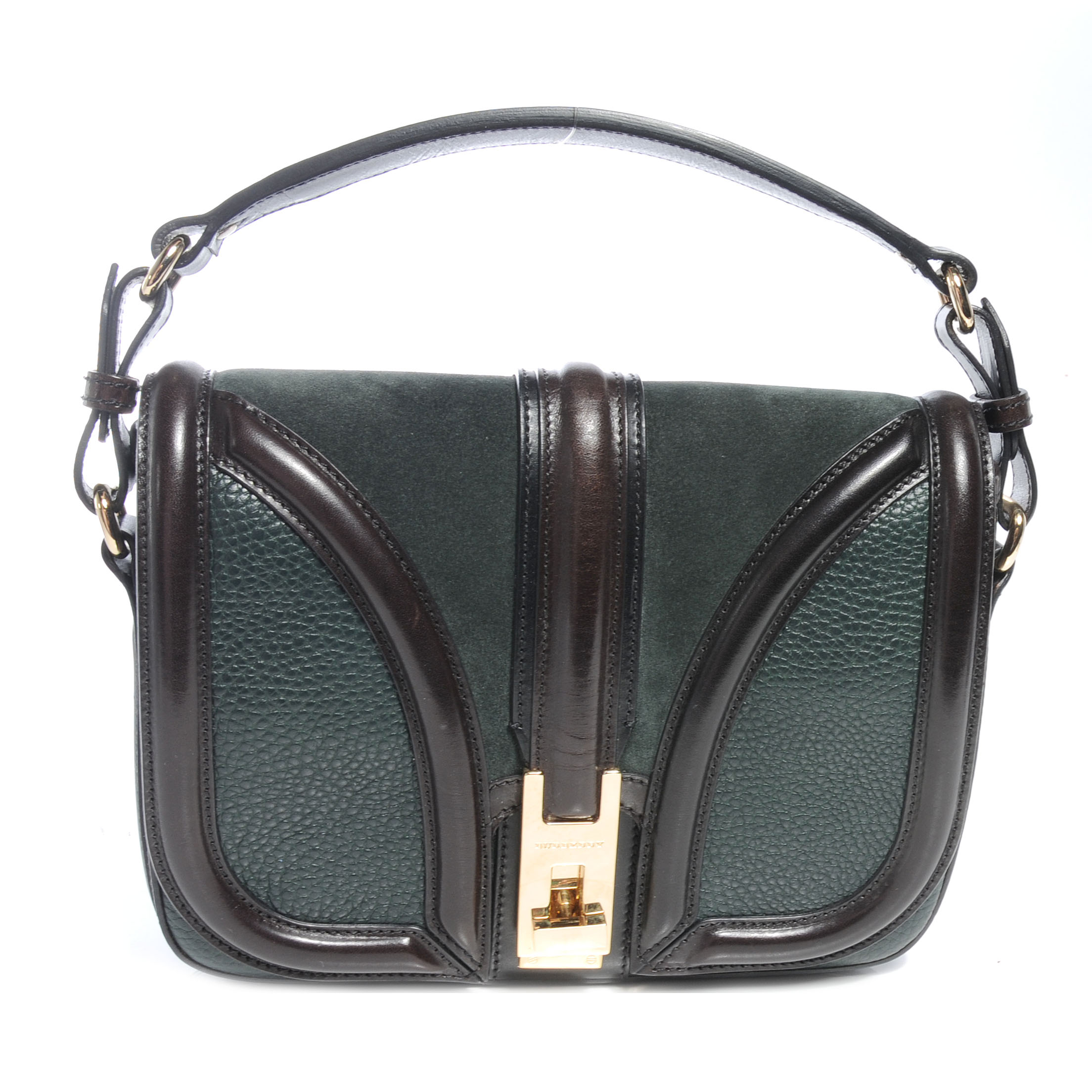 BURBERRY Leather Suede Brickfield Shoulder Bag Green 57301