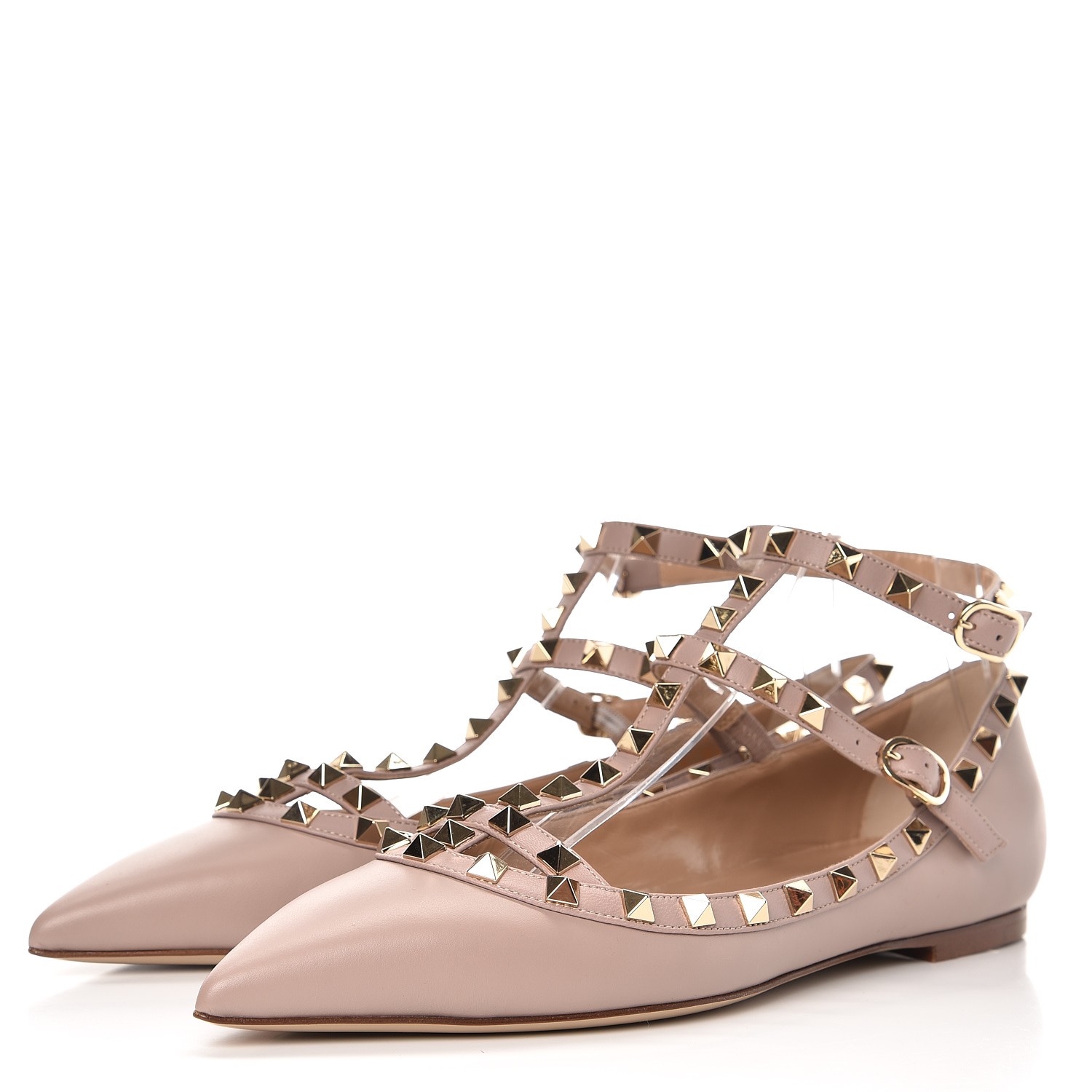 VALENTINO Nappa Rockstud Cage Flats 39.5 Poudre 241297