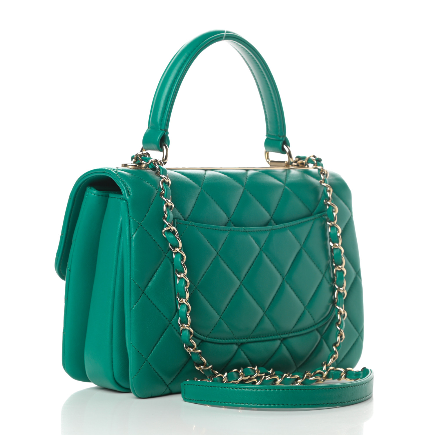 CHANEL Lambskin Quilted Small Trendy CC Flap Dual Handle Bag Green ...