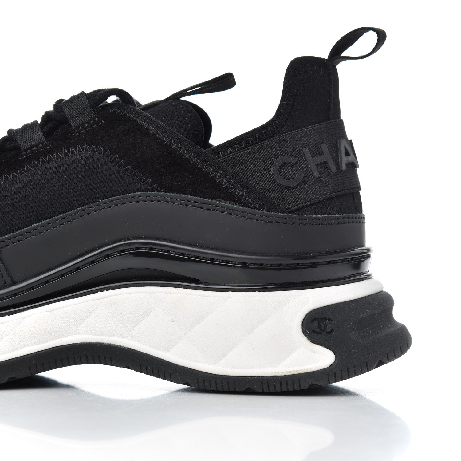 chanel cc velvet calfskin mixed fibers black gold chunky sneaker