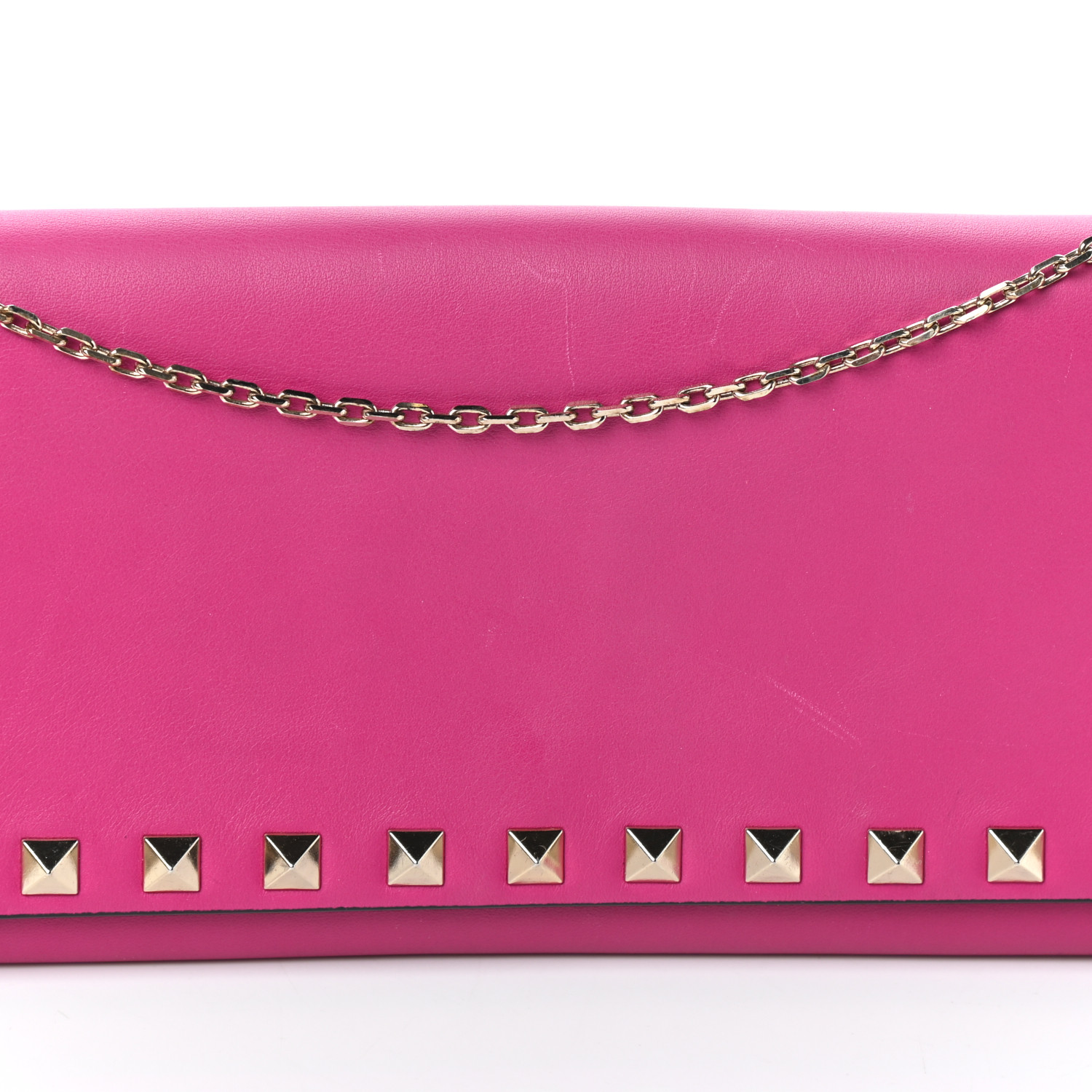 VALENTINO Vitello Rockstud Wallet On Chain Pink 787544 | FASHIONPHILE