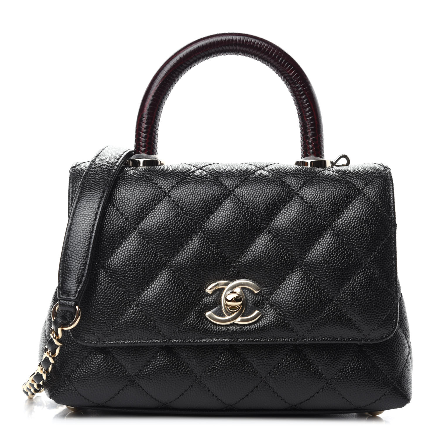 Chanel Caviar Lizard Embossed Quilted Extra Mini Coco Handle Flap Black Fashionphile