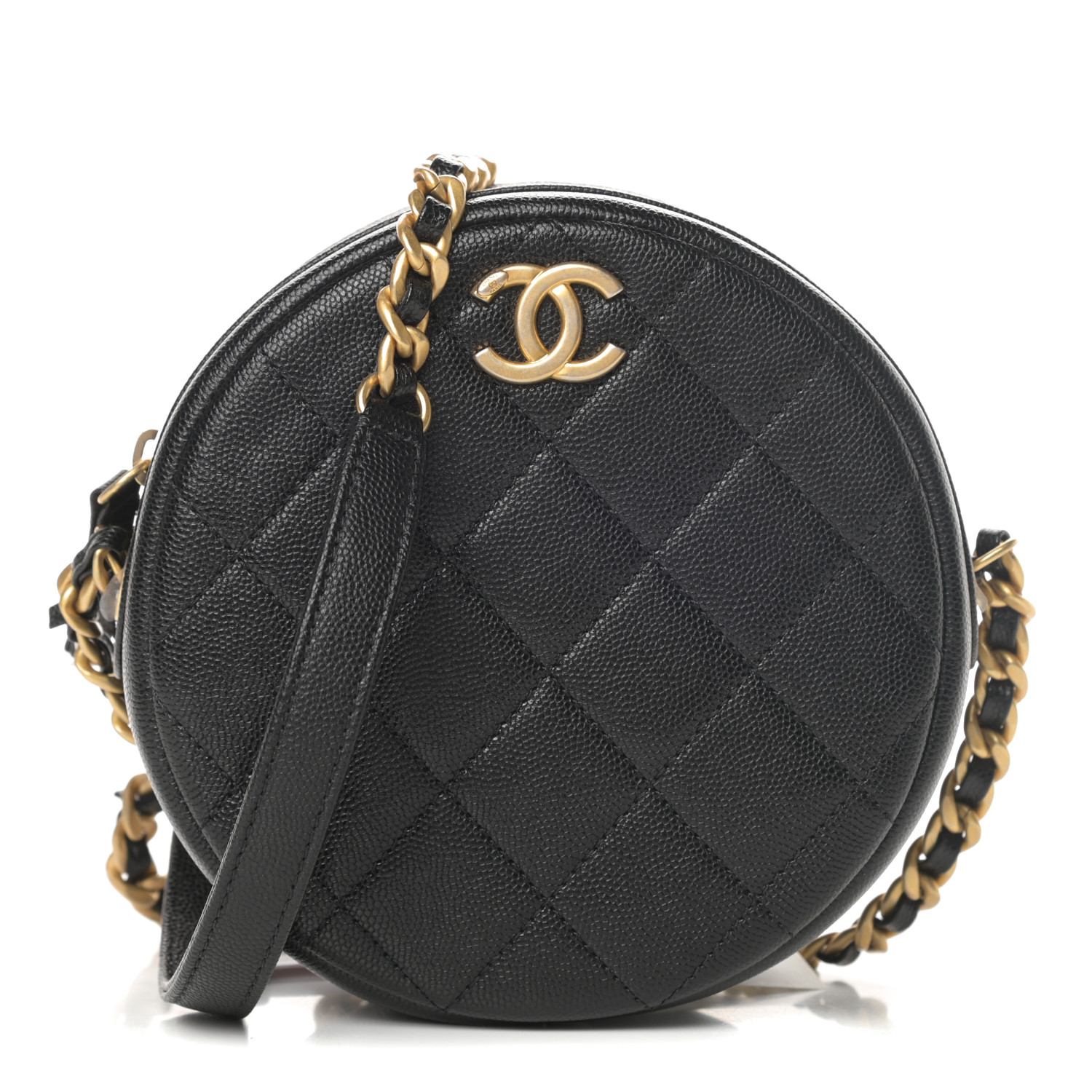 CHANEL Caviar Quilted Small Round Bag With Chain Black 783878 ...