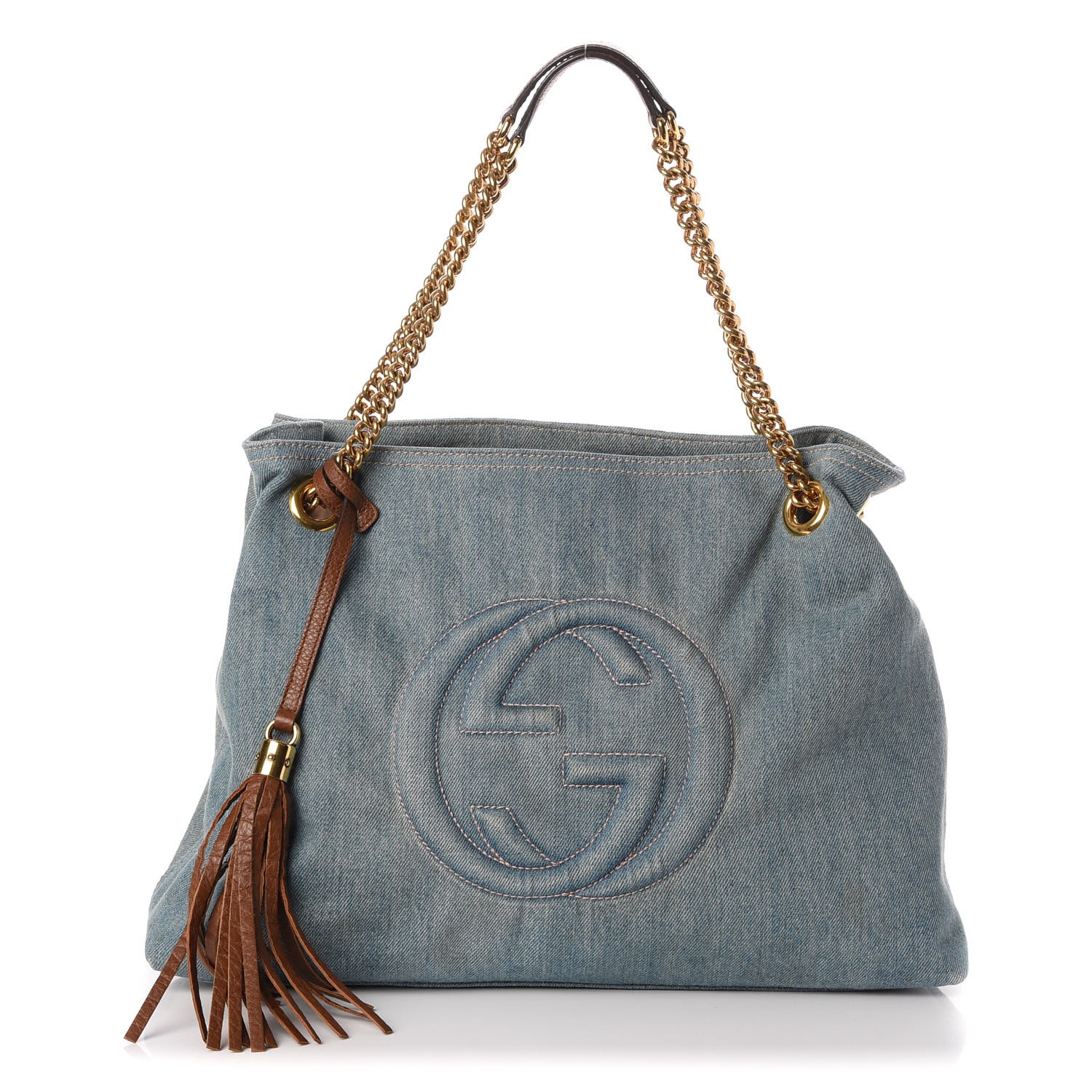 GUCCI Denim Medium Soho Chain Shoulder Bag Blue 279898