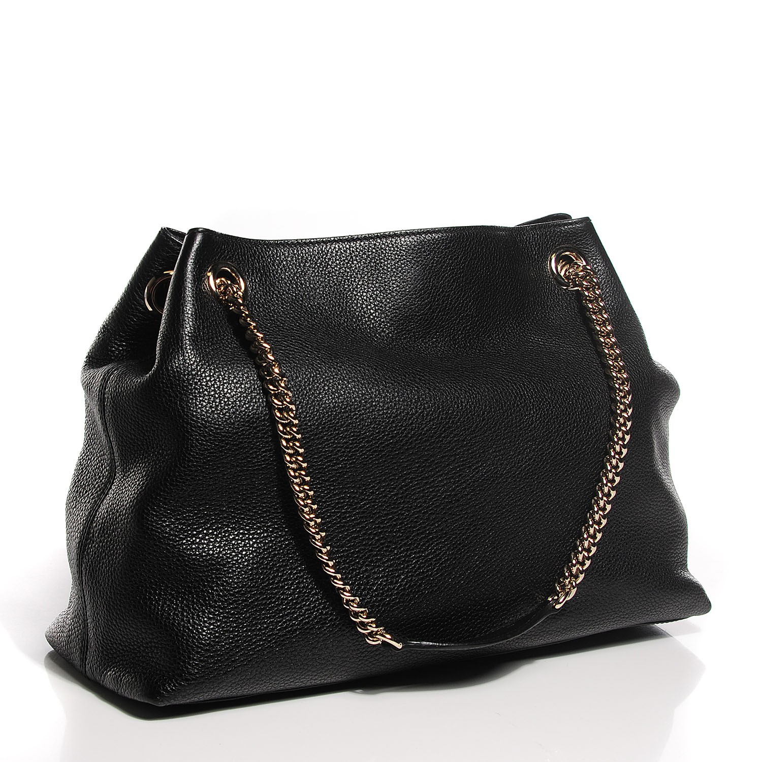 GUCCI Pebbled Calfskin Medium Soho Chain Shoulder Bag Black 103955