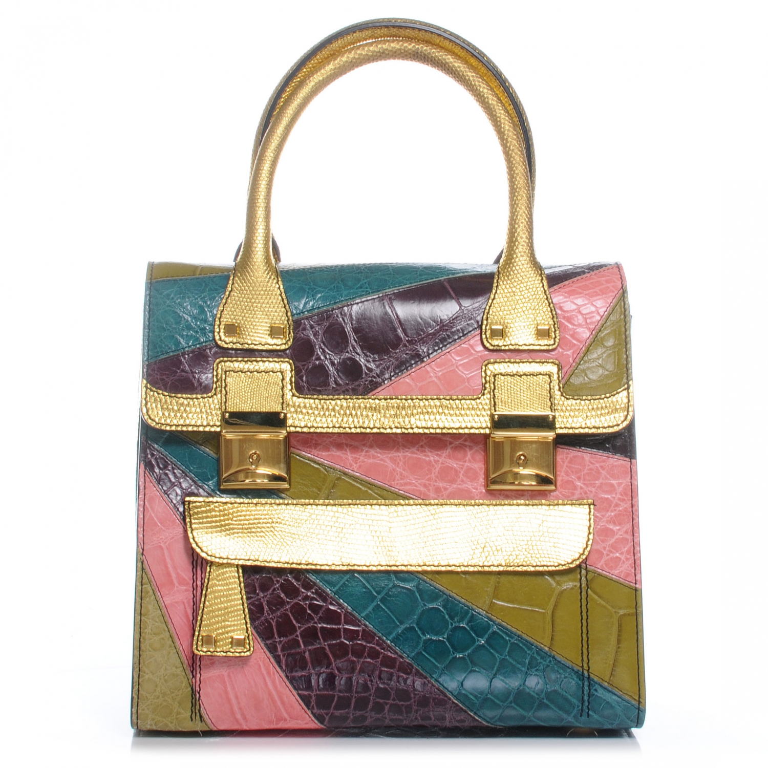 VALENTINO Patchwork Croc Dome Handbag Multicolor 46145 | FASHIONPHILE