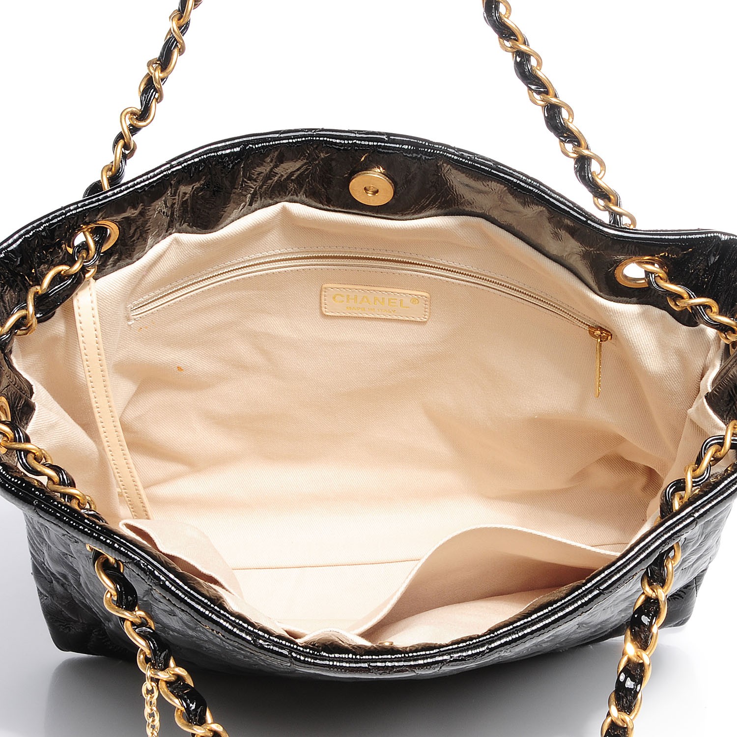 CHANEL Crackled Patent Puzzle Tote Black 91652