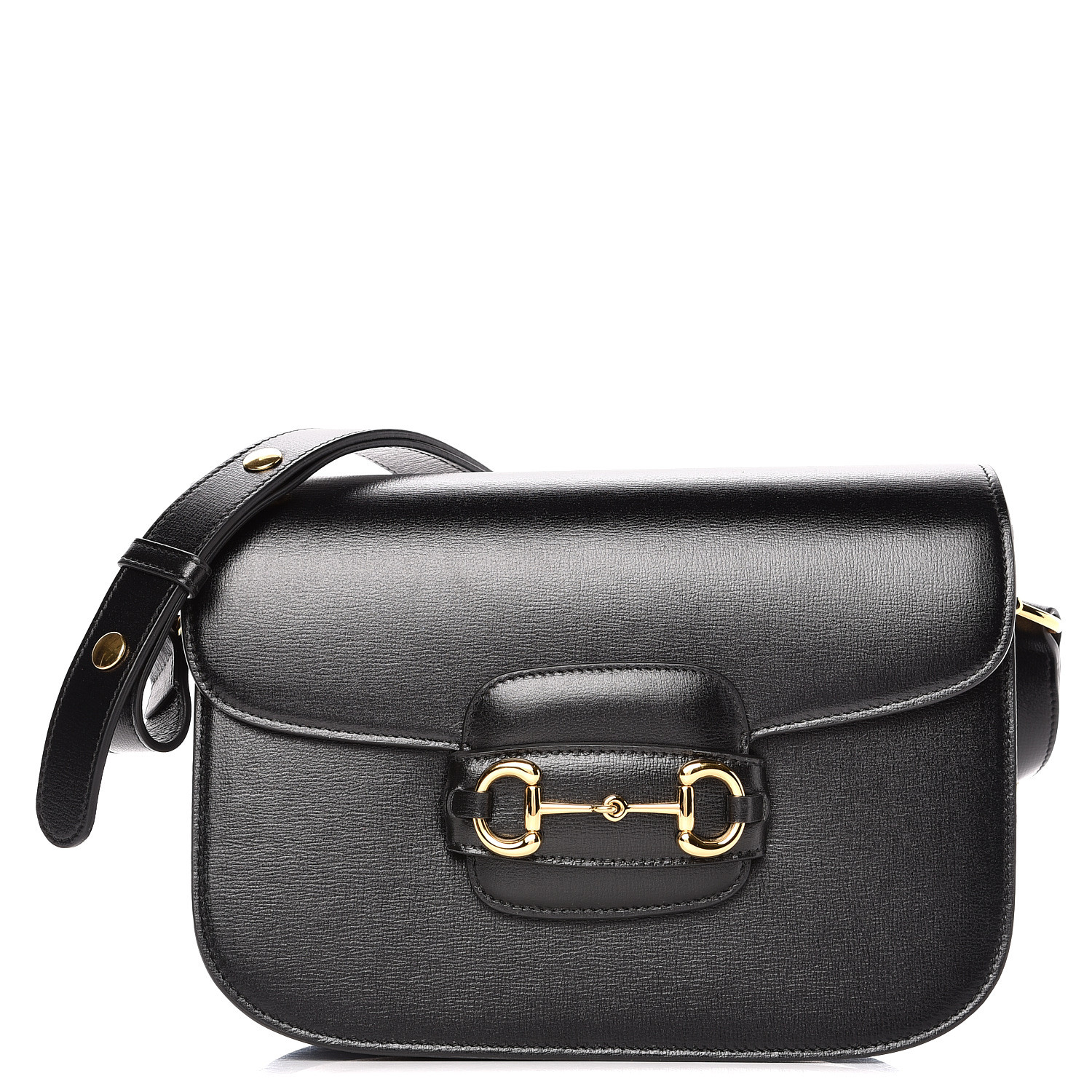 GUCCI Calfskin 1955 Horsebit Shoulder Bag Black 497712