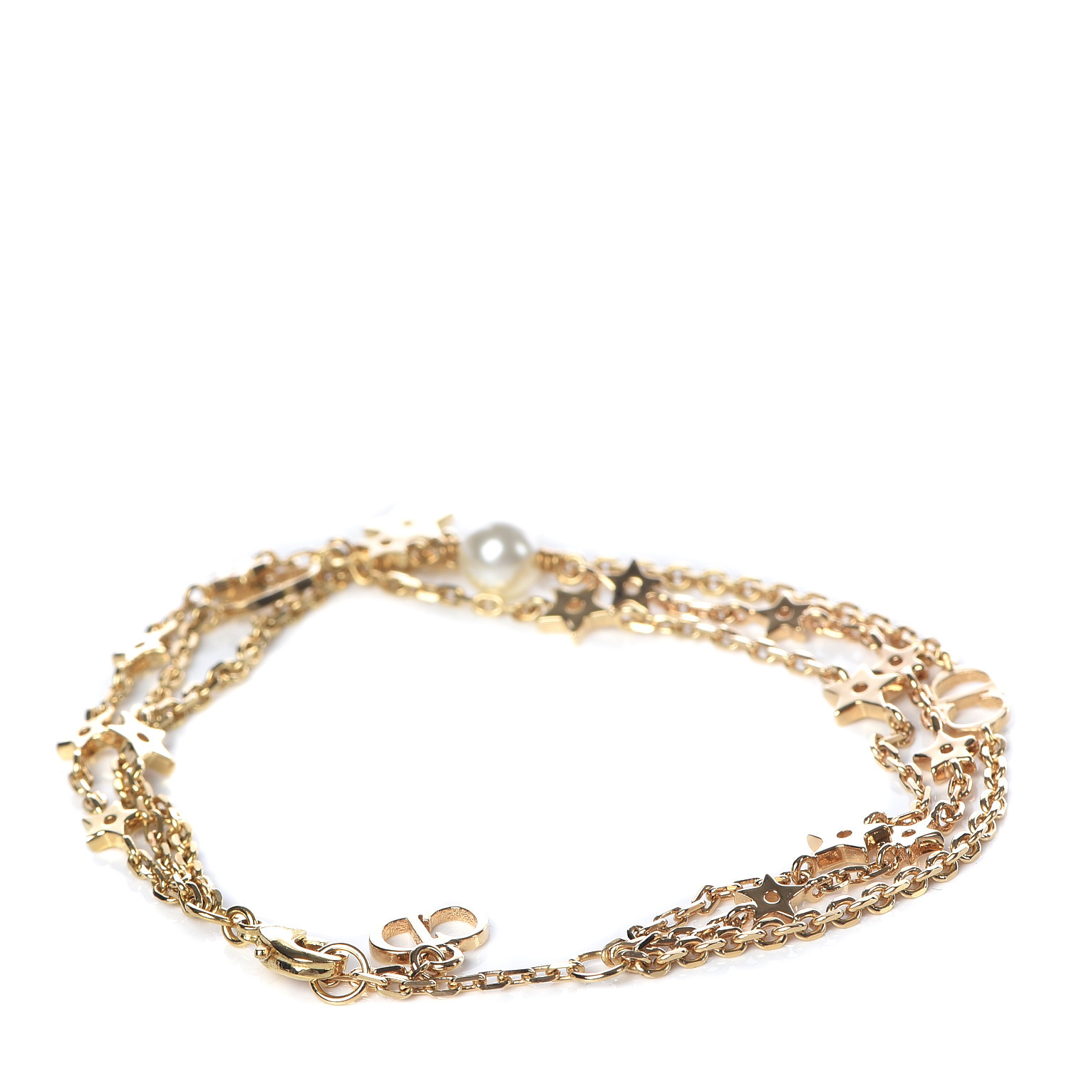 CHRISTIAN DIOR Metal Pearl Star CD Bracelet Gold 497287