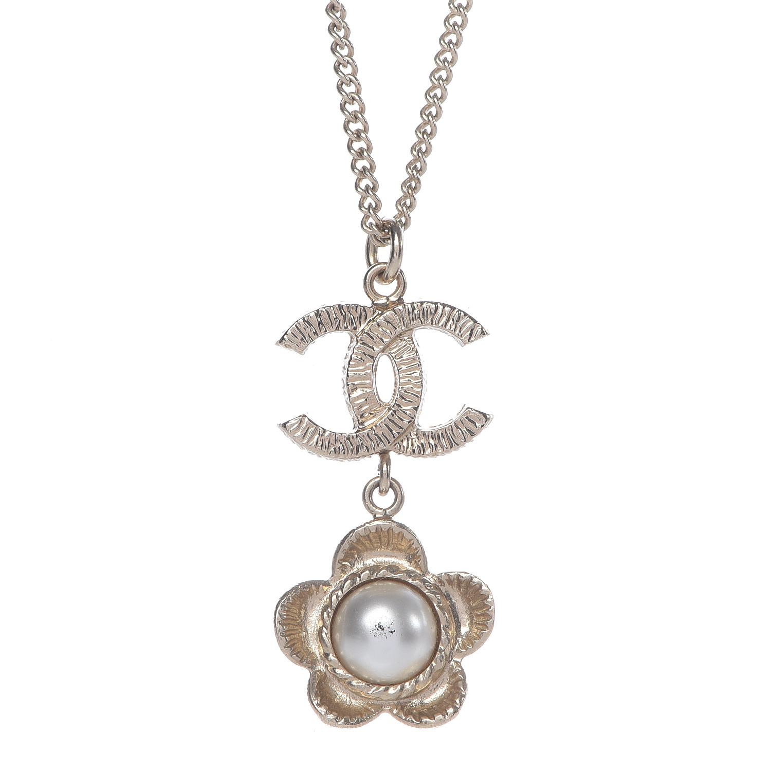CHANEL Pearl CC Camellia Pendant Necklace Gold 491030