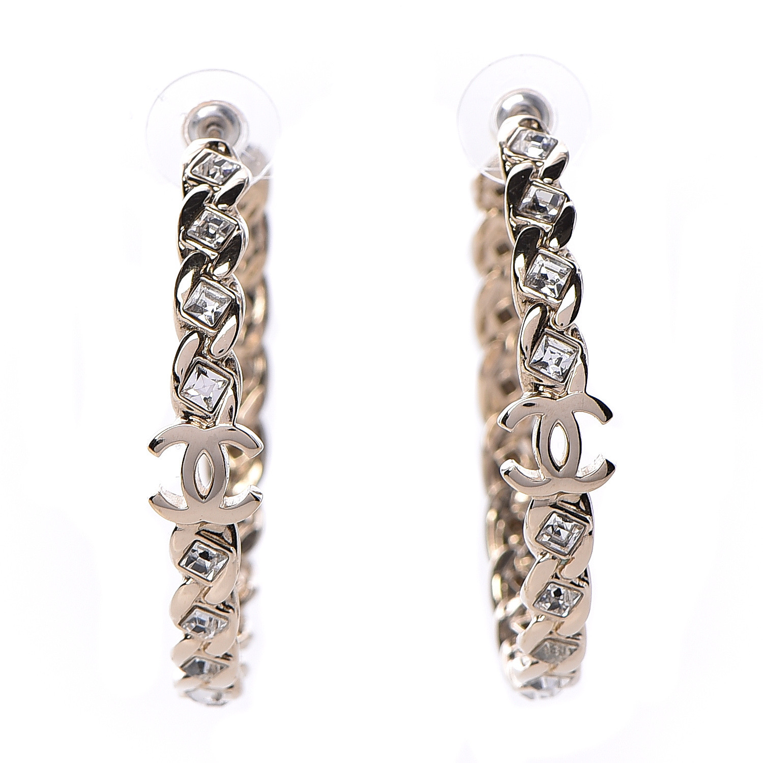 CHANEL Crystal CC Hoop Earrings Gold 491043