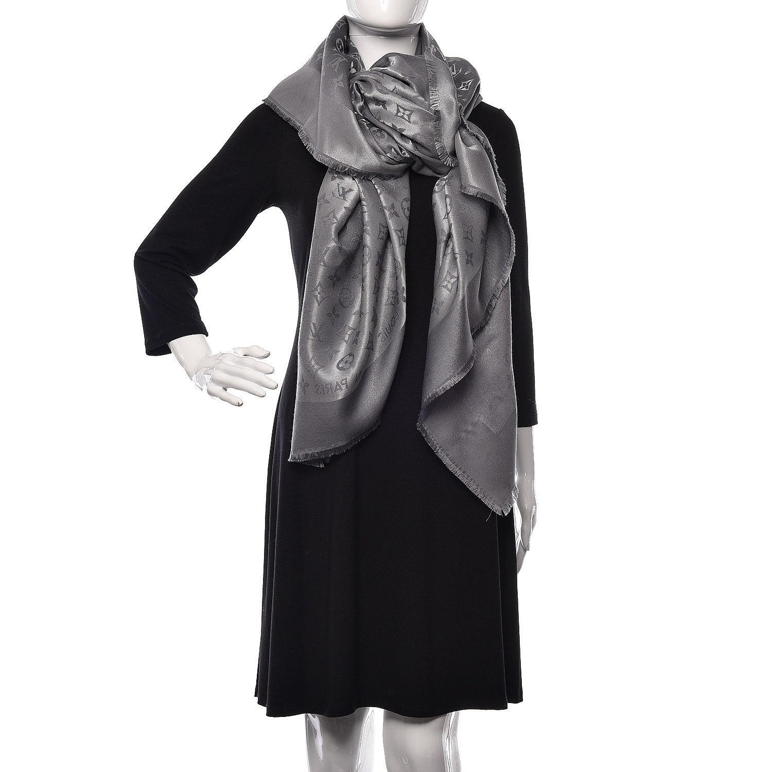 LOUIS VUITTON Silk Lurex Wool Monogram Shine Shawl Charcoal Grey 499567