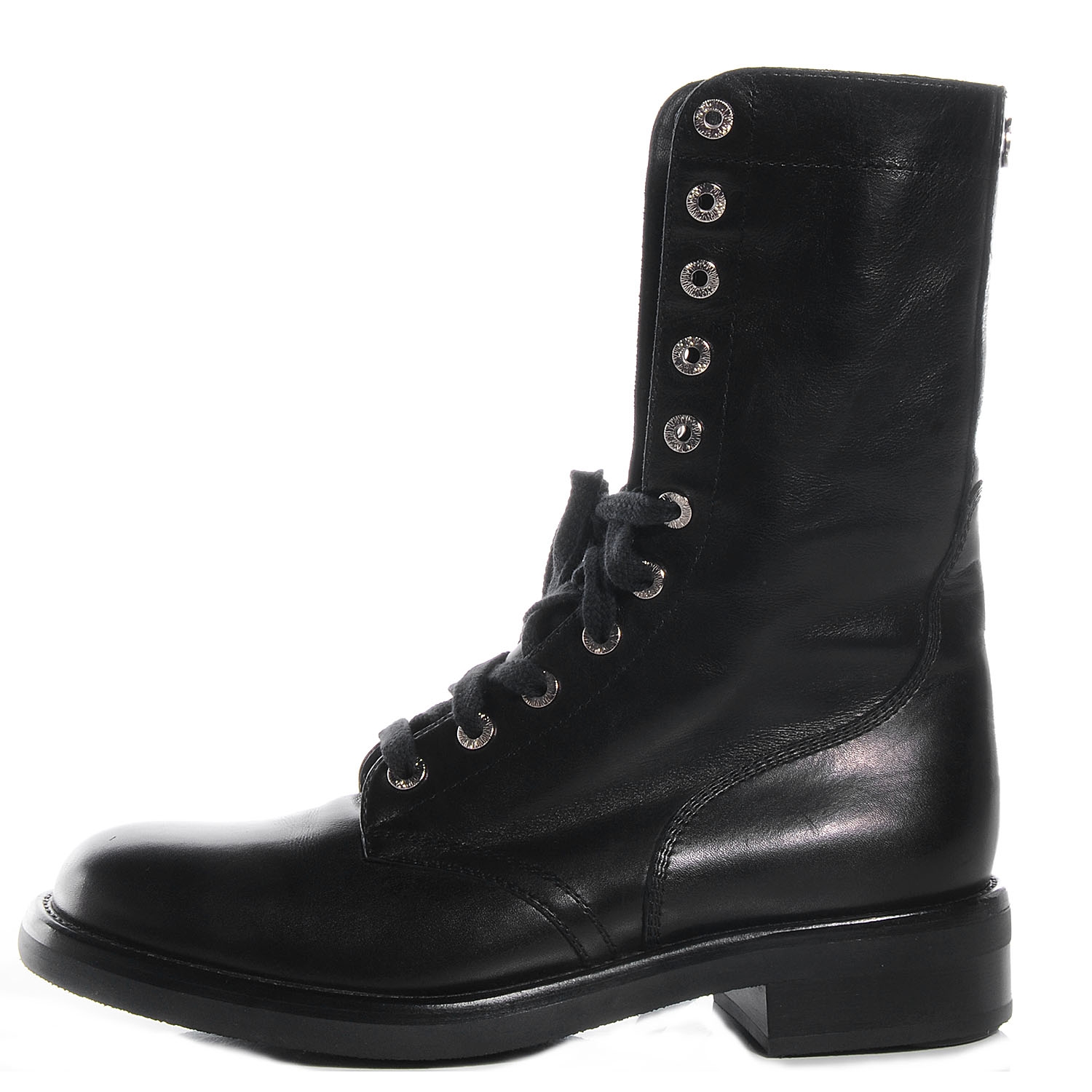 CHANEL Leather Combat Boots 39.5 Black 72980
