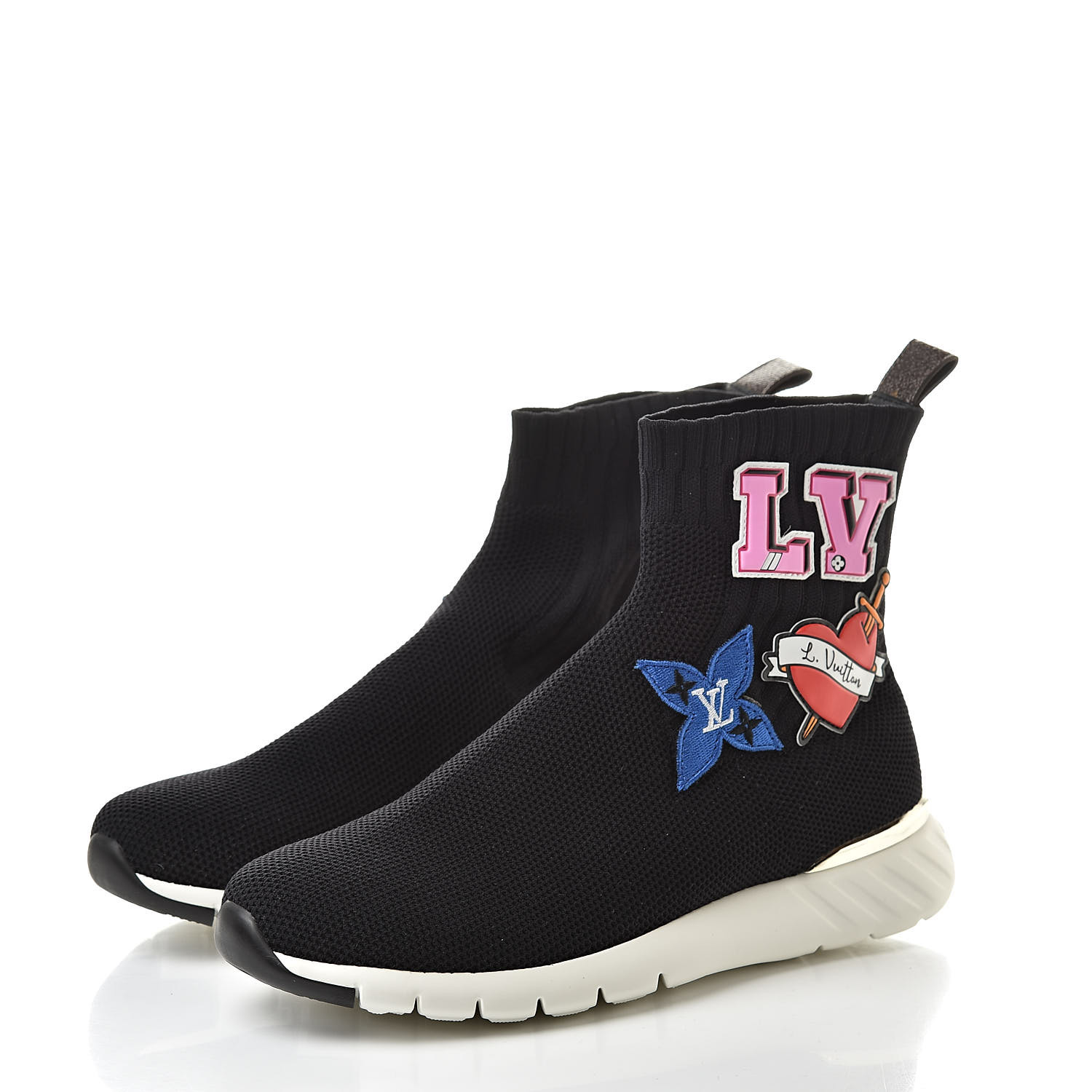 LOUIS VUITTON Stretch Fabric LV Black Heart Sock Sneaker 36.5 Black 517412