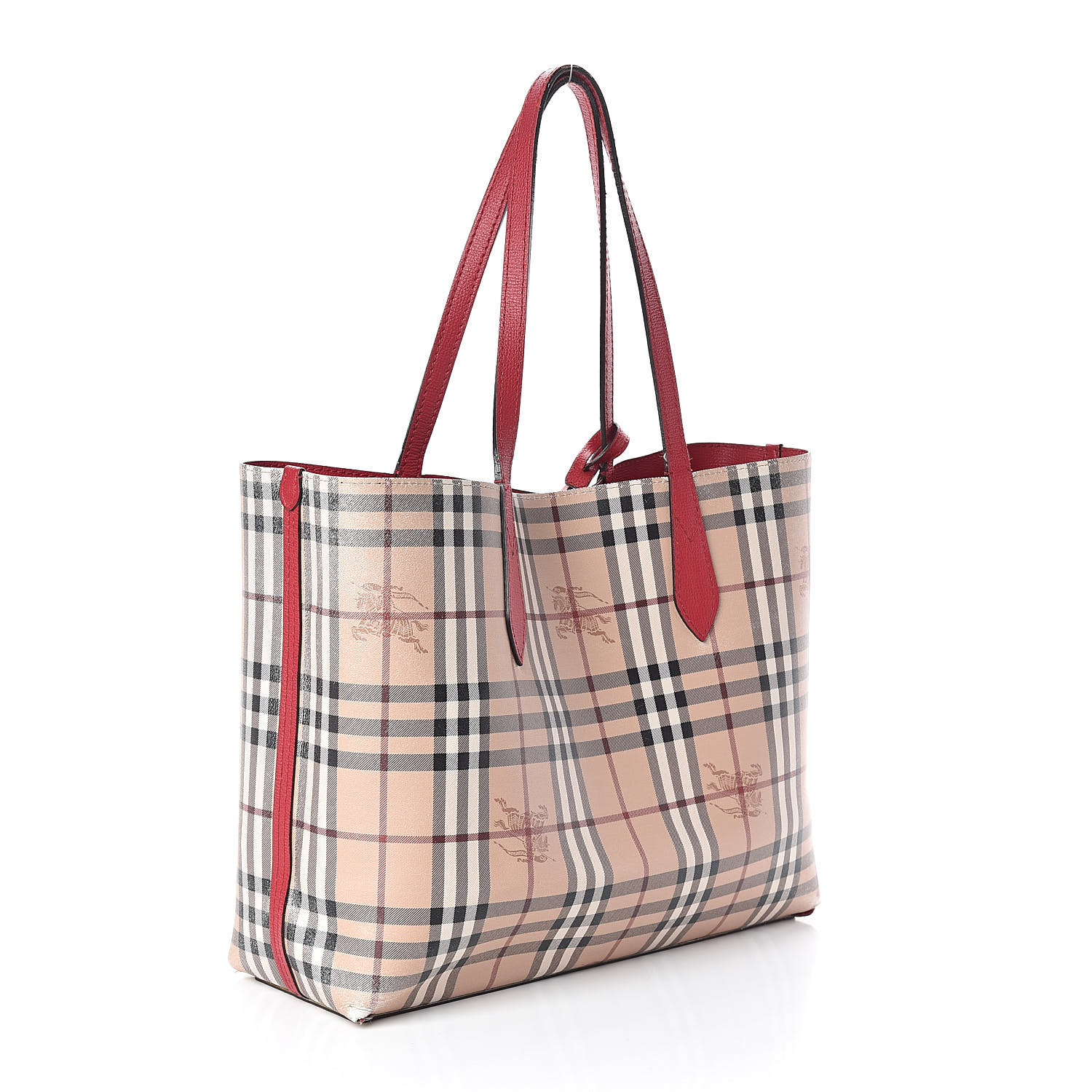 BURBERRY Haymarket Check Reversible Tote Red 518192