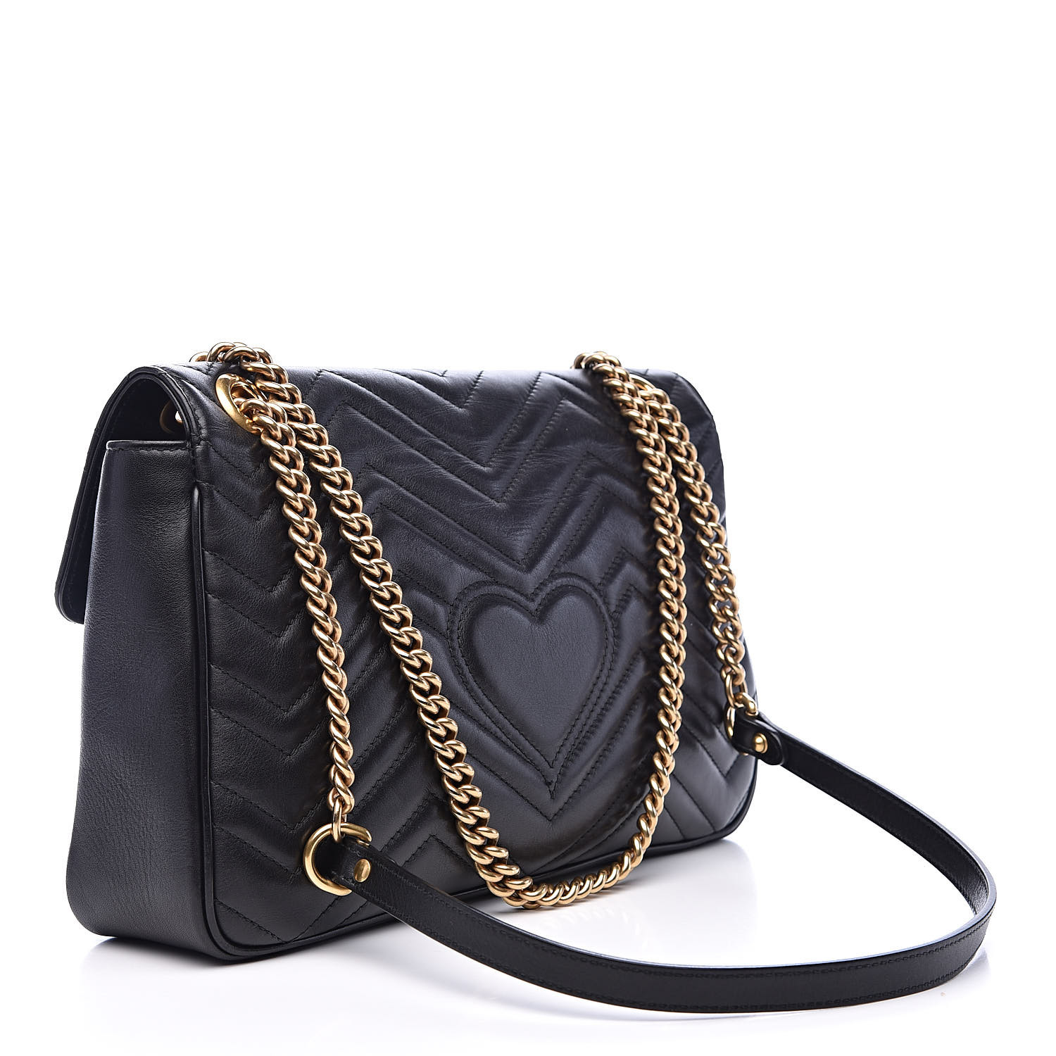 GUCCI Calfskin Matelasse Medium GG Marmont Shoulder Bag Black 518615