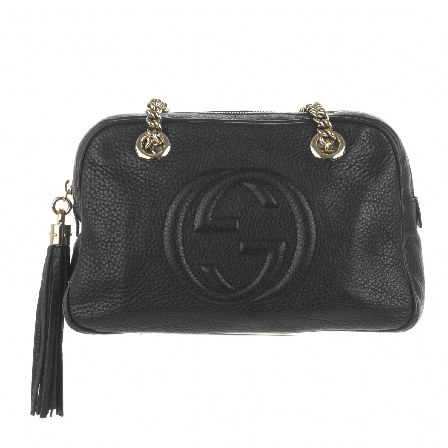 GUCCI Pebbled Calfskin Small Soho Chain Shoulder Bag Black 173512 ...