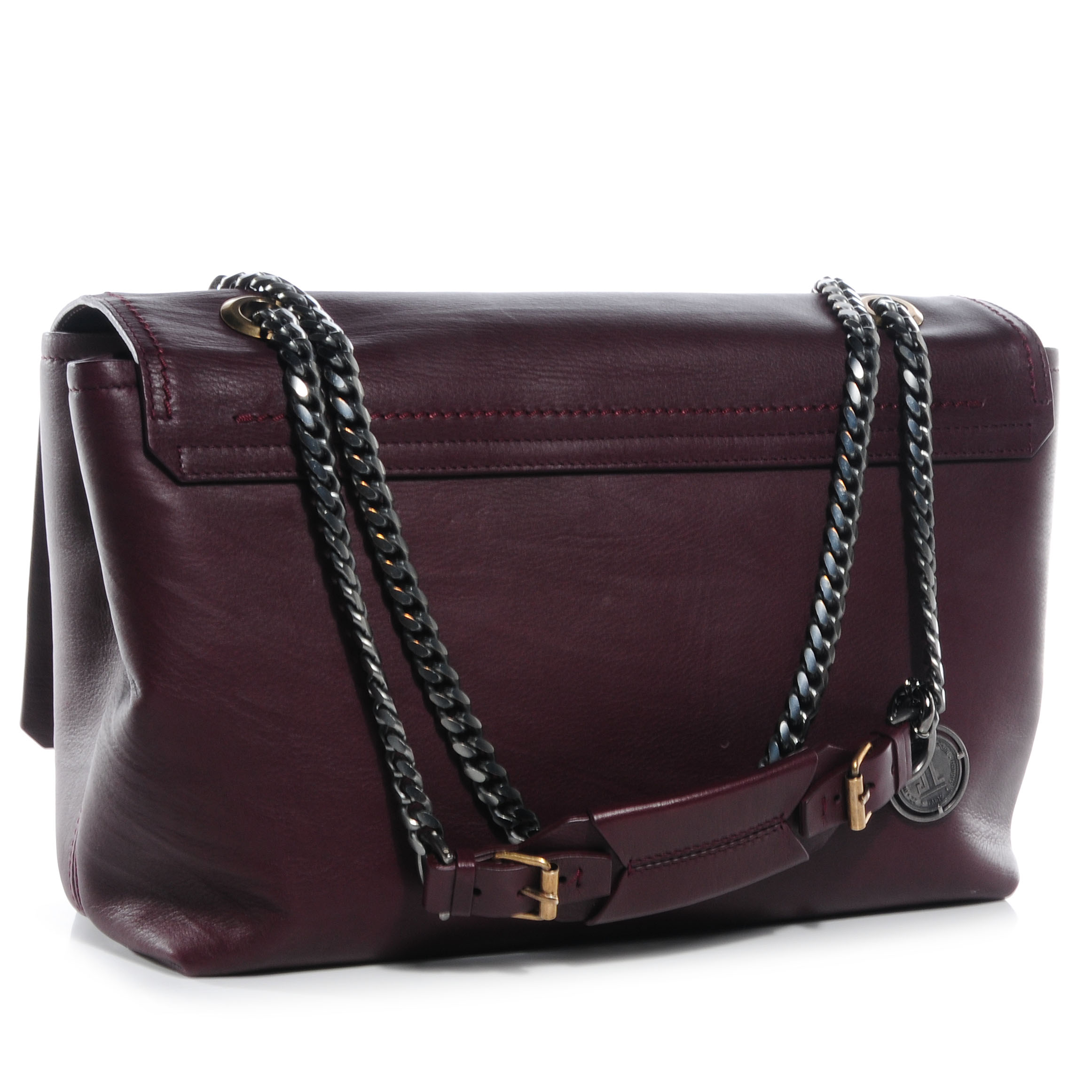 LANVIN Leather Large Happy Chain Shoulder Bag Plum 65581 | FASHIONPHILE