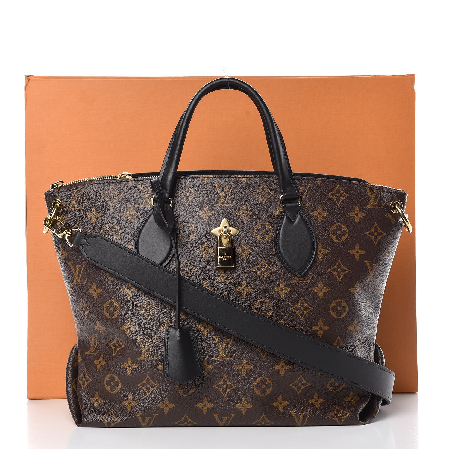 LOUIS VUITTON Monogram Flower Zipped Tote MM Black 341024