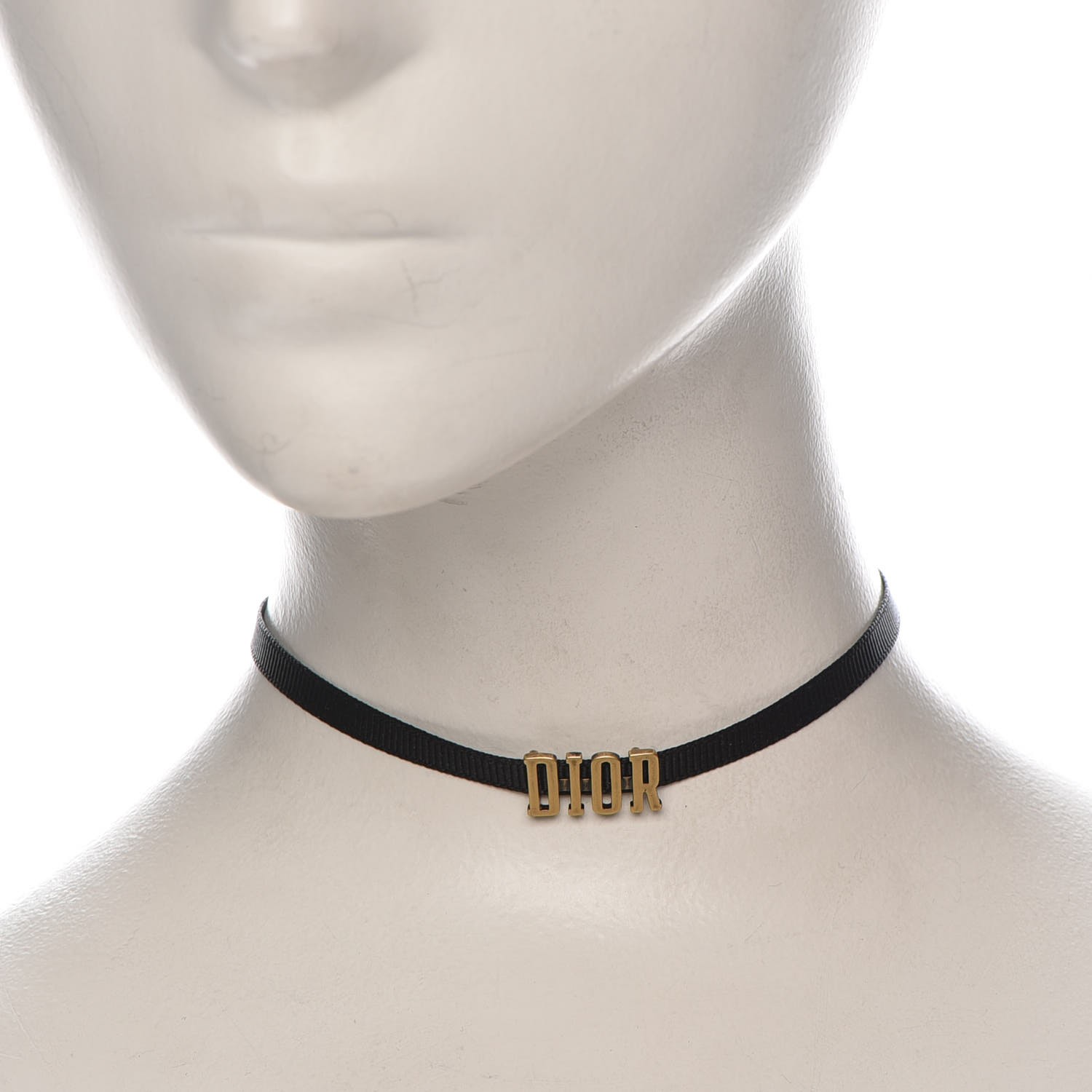 CHRISTIAN DIOR Grosgrain Ribbon Logo Choker Necklace Black ...