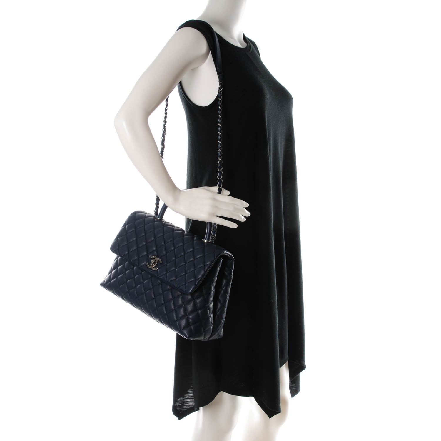 CHANEL Caviar Quilted Medium Coco Handle Flap Navy 198916