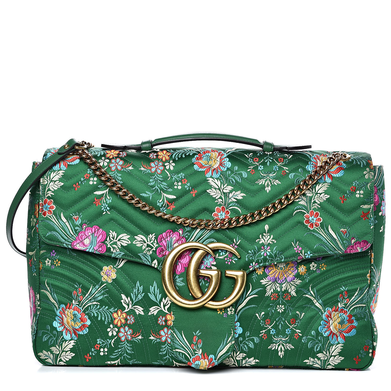 GUCCI Jacquard Matelasse Floral Maxi GG Marmont Top Handle Shoulder Bag ...