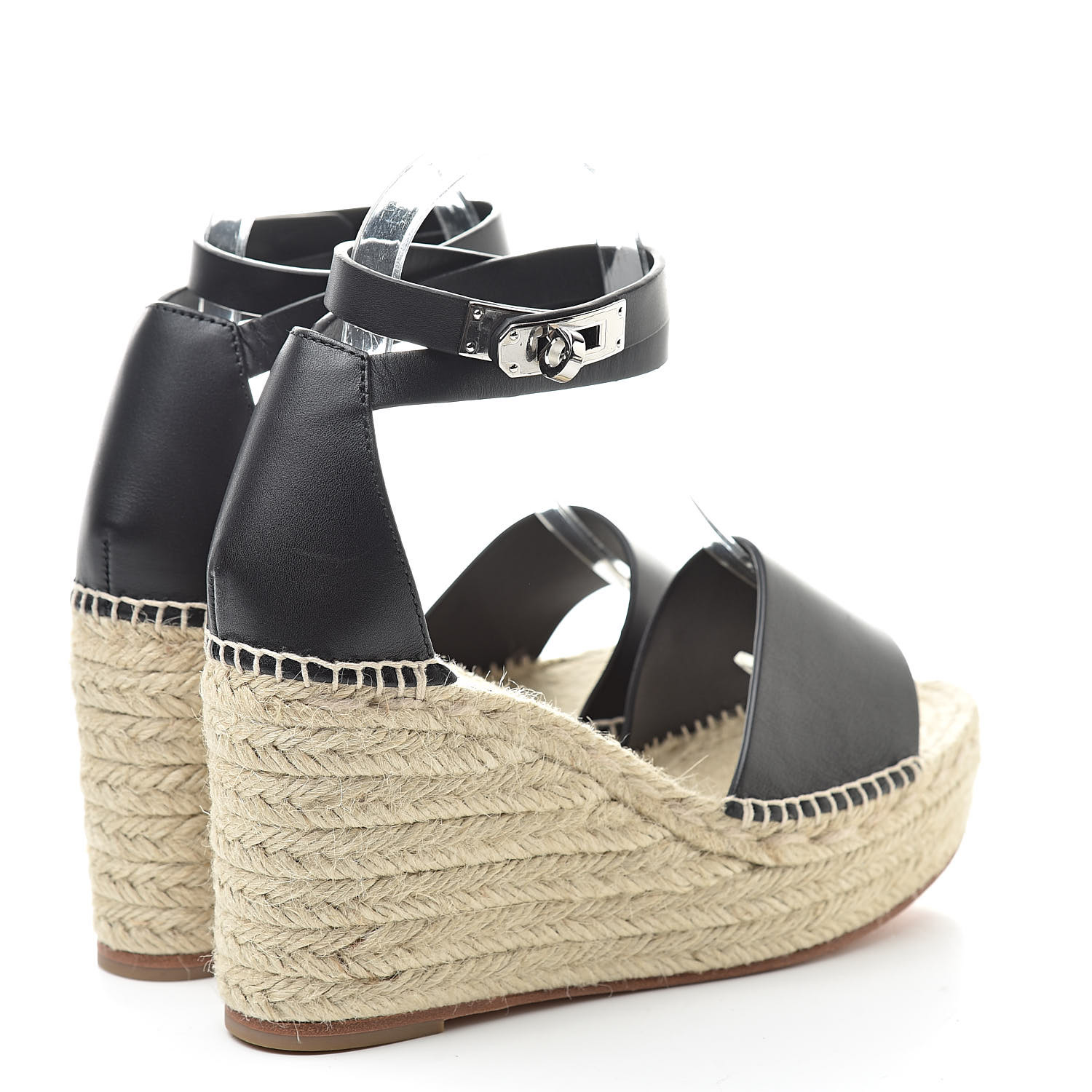 HERMES Calfskin Tivoli Espadrille Wedge Sandals 39 Black 523493 ...