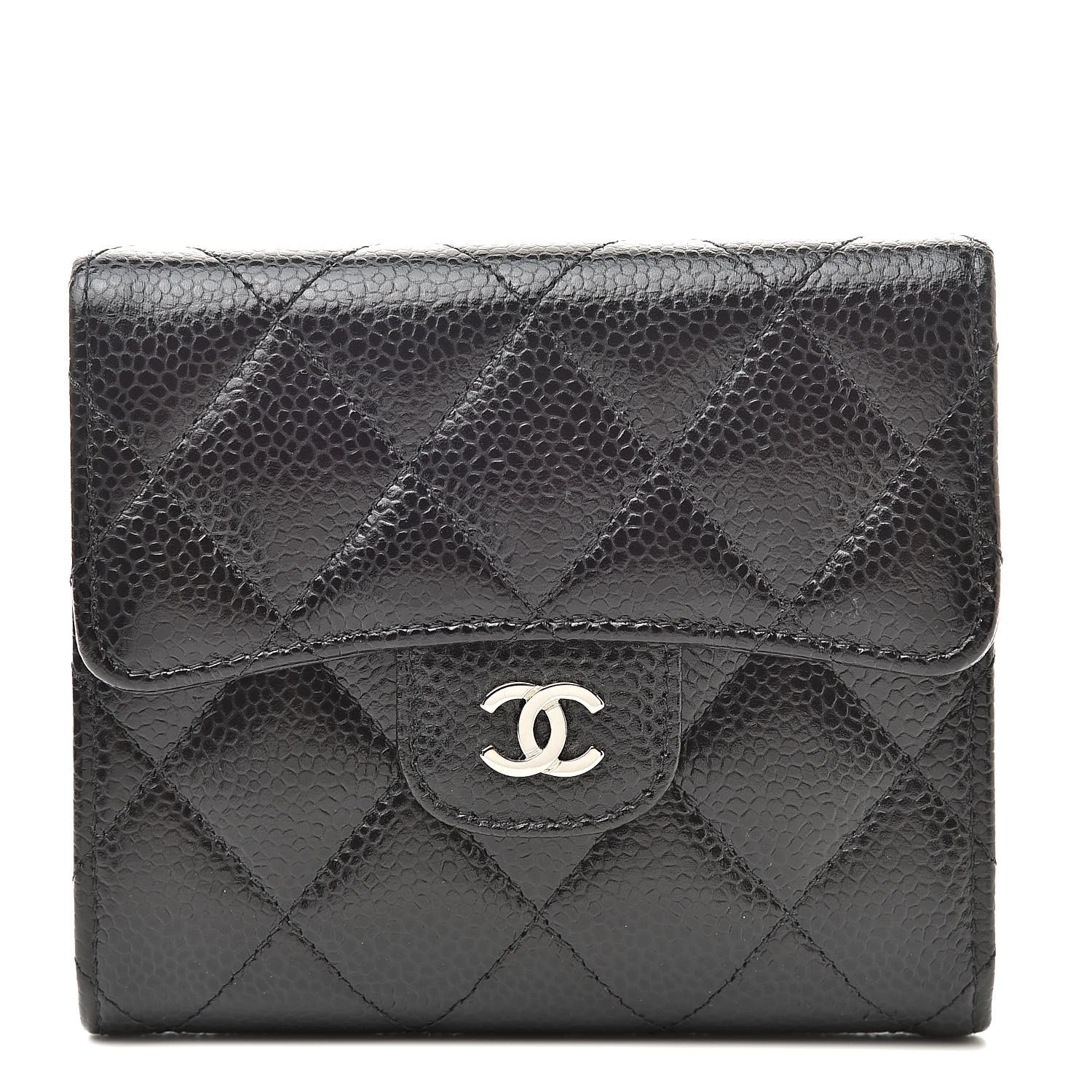 CHANEL Caviar Quilted Compact Flap Wallet Black 523738