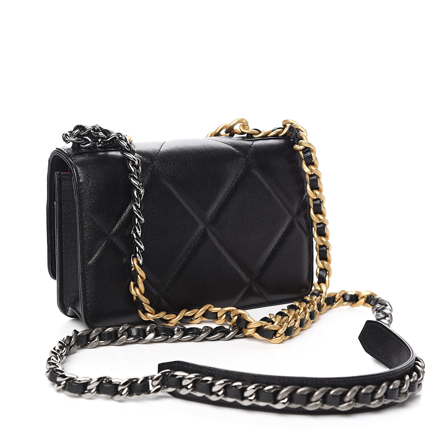 CHANEL Goatskin Quilted Chanel 19 Wallet On Chain WOC Black 523741