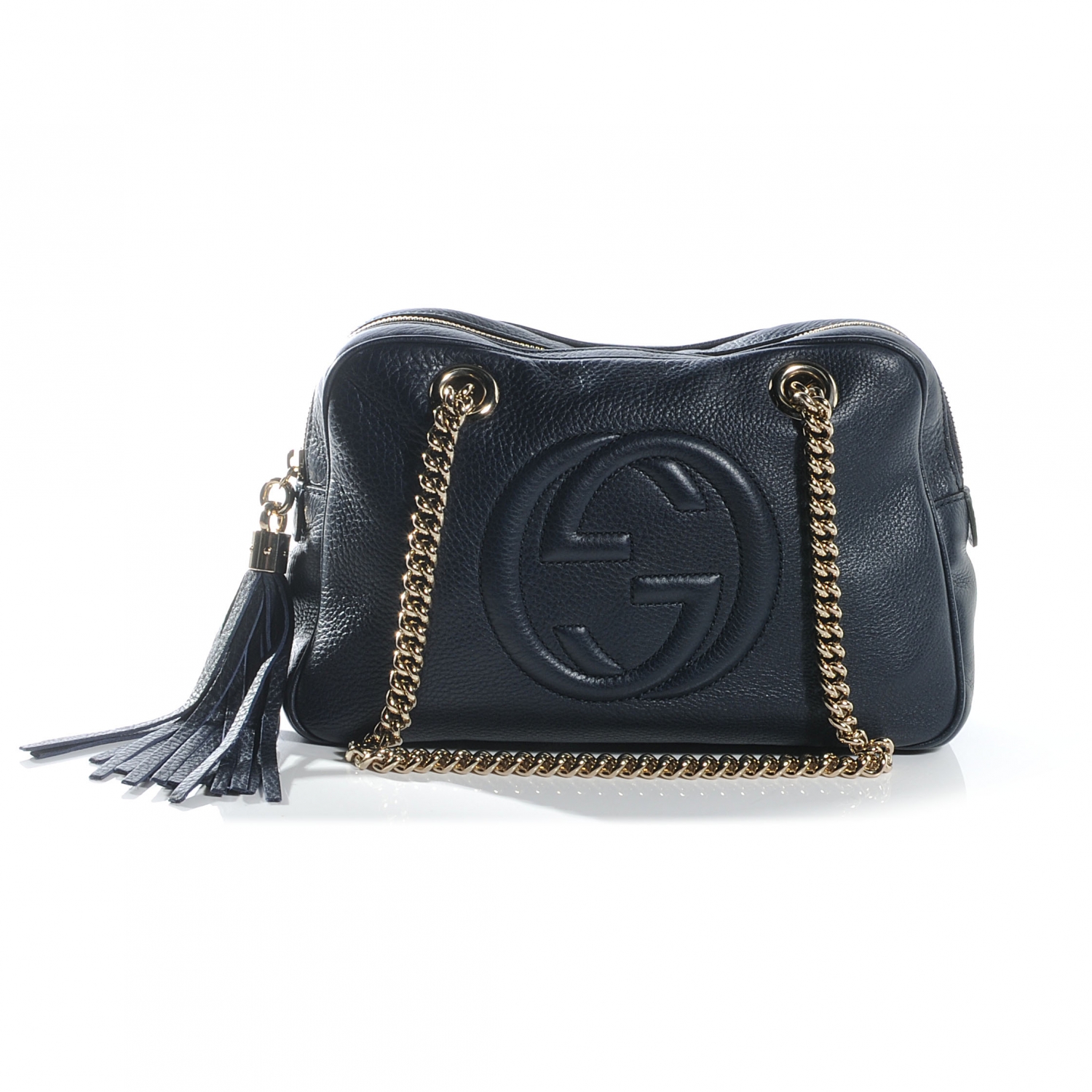 GUCCI Leather Small Soho Shoulder Bag Navy 53698