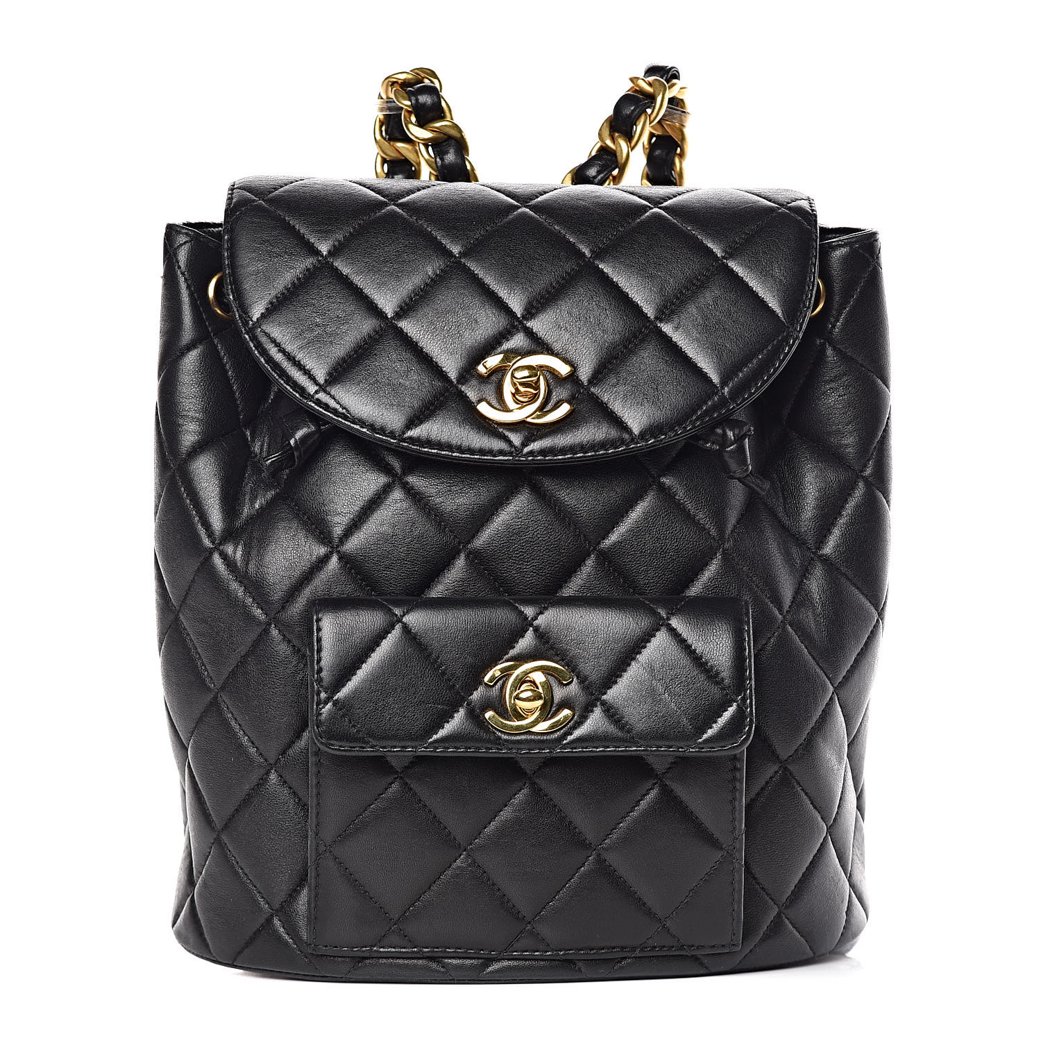 CHANEL Lambskin Quilted Drawstring Backpack Black 423010