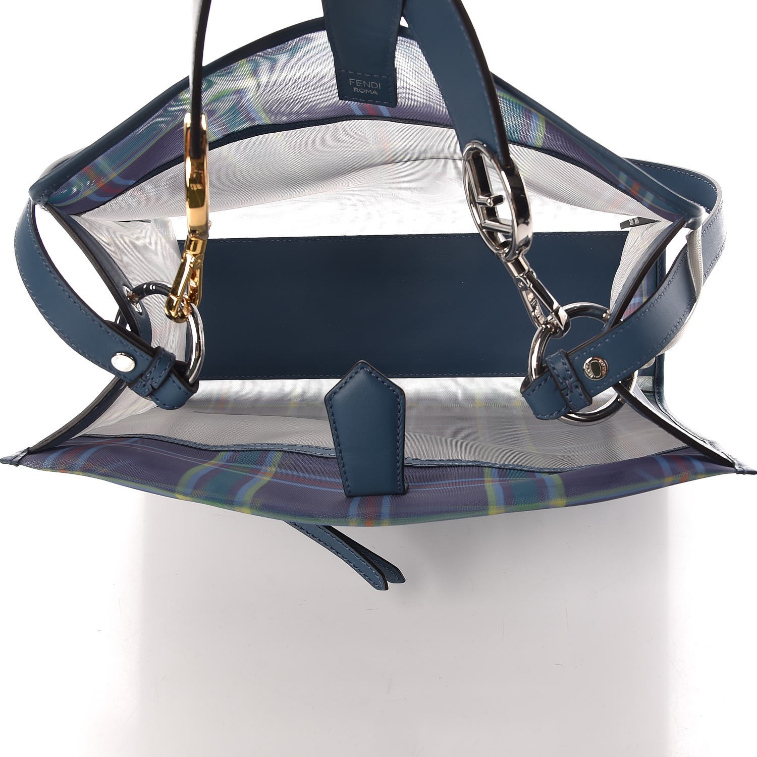 blue calfskin with yellow and white technical mesh