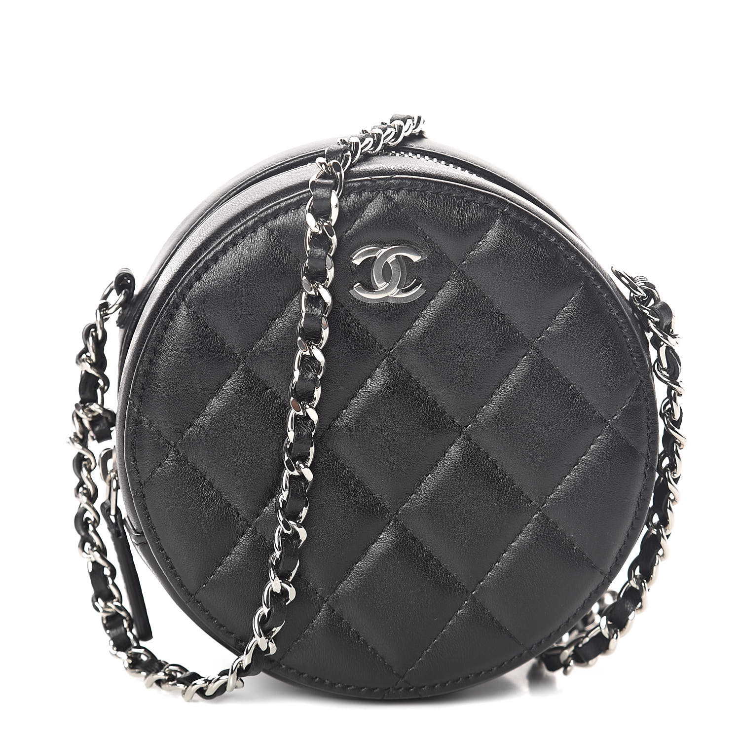 CHANEL Lambskin Quilted Round Clutch With Chain Black 517067 | FASHIONPHILE