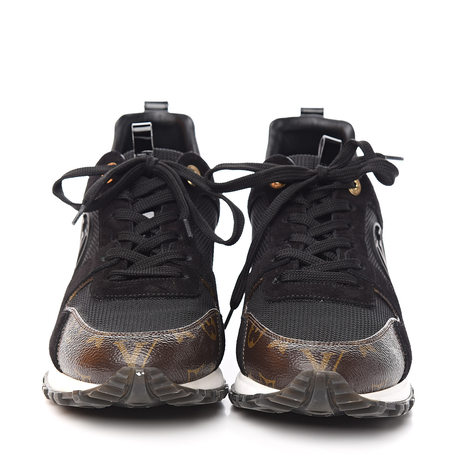 LOUIS VUITTON Monogram Suede Run Away Sneakers 38.5 Black 516186