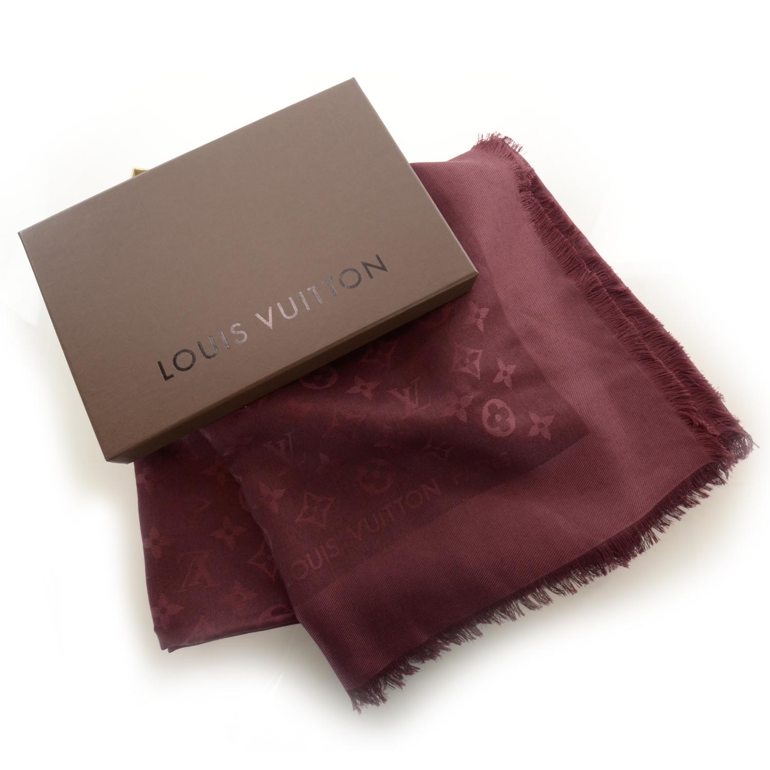 LOUIS VUITTON Silk Wool Monogram Shawl Bordeaux 36617