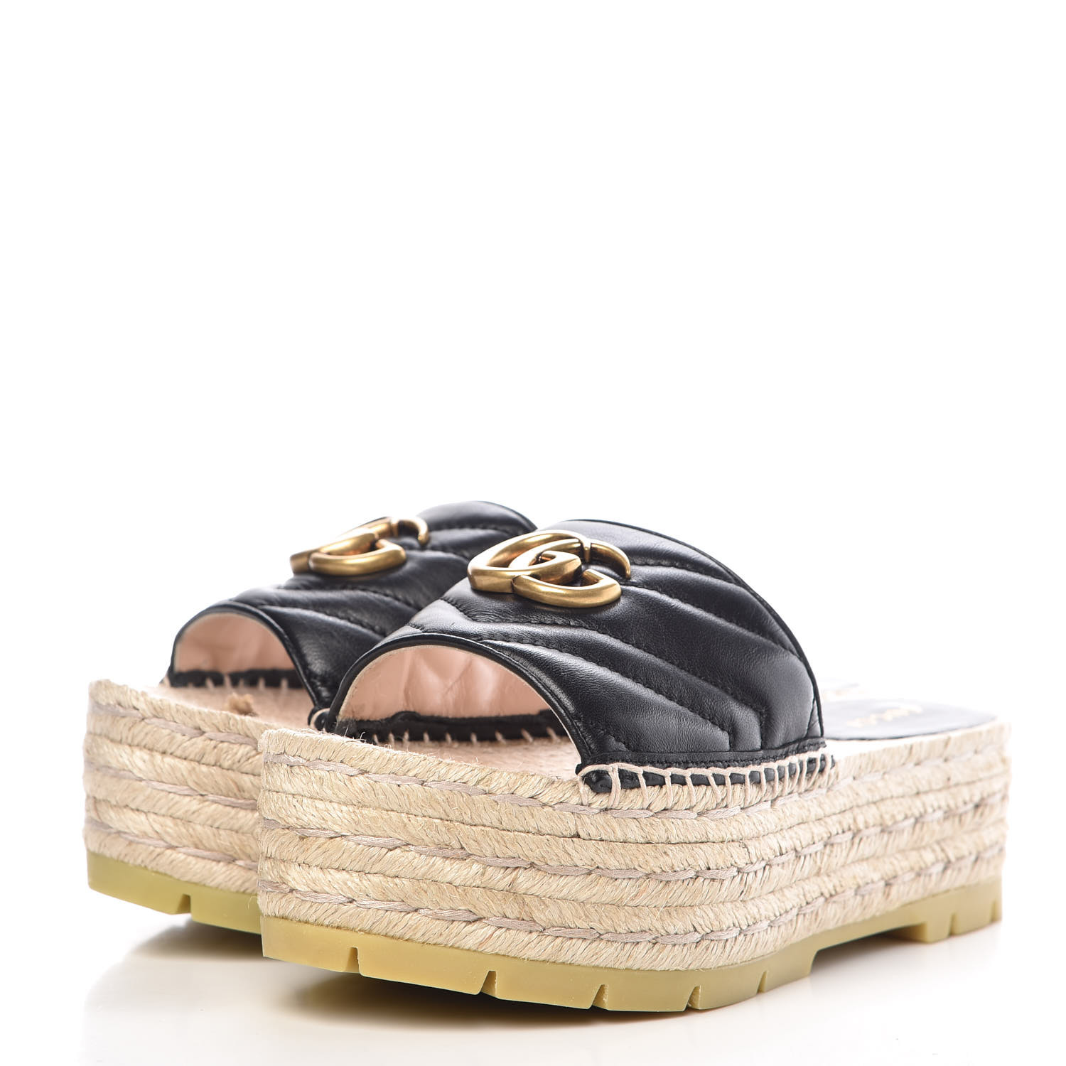 GUCCI Calfskin Matelasse GG Marmont Espadrilles Platform Silde Sandal ...