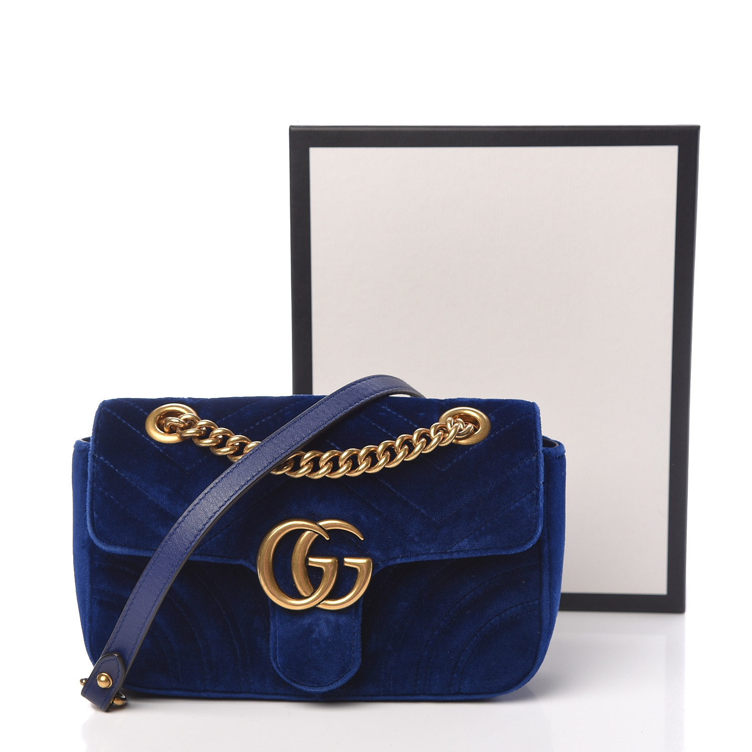 GUCCI Velvet Matelasse Mini GG Marmont Shoulder Bag Cobalt Blue 468786