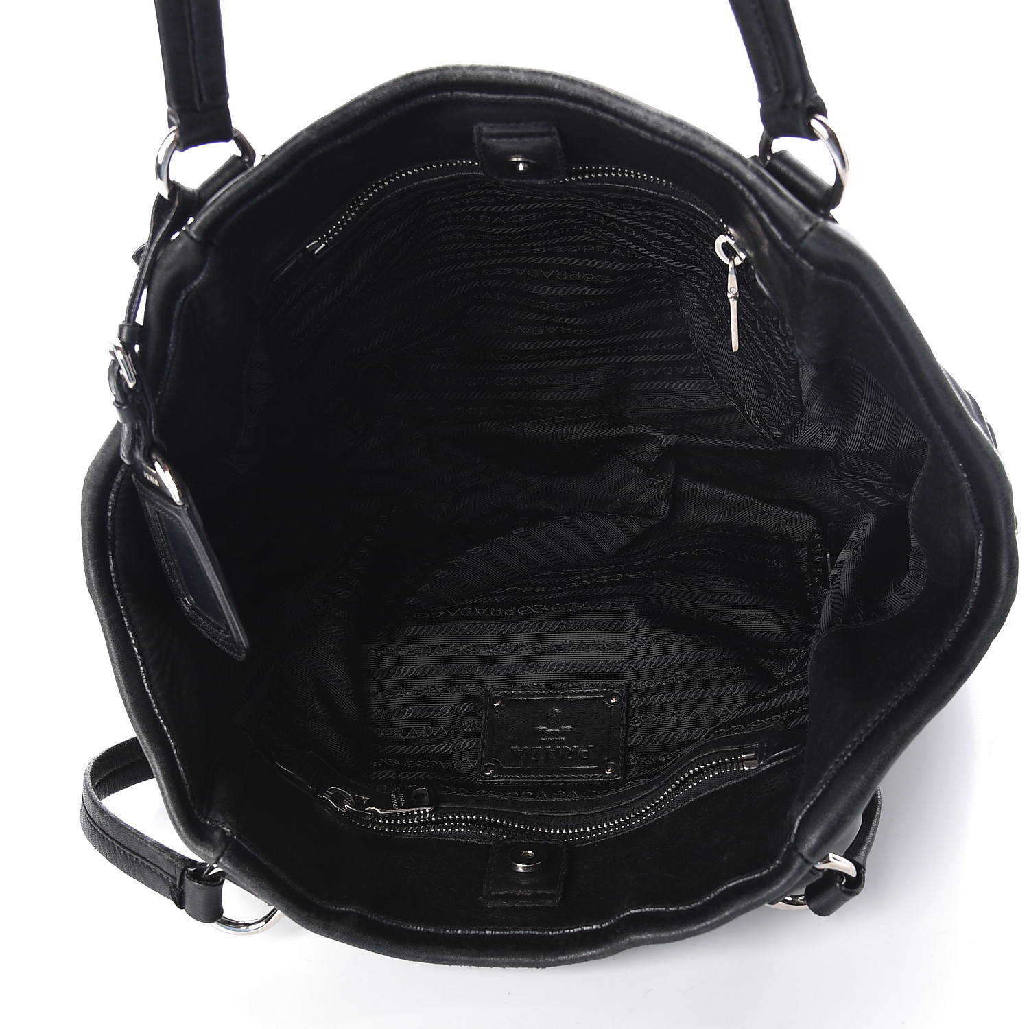 PRADA Tessuto Nylon Zip Around Shoulder Bag Black 468849 | FASHIONPHILE