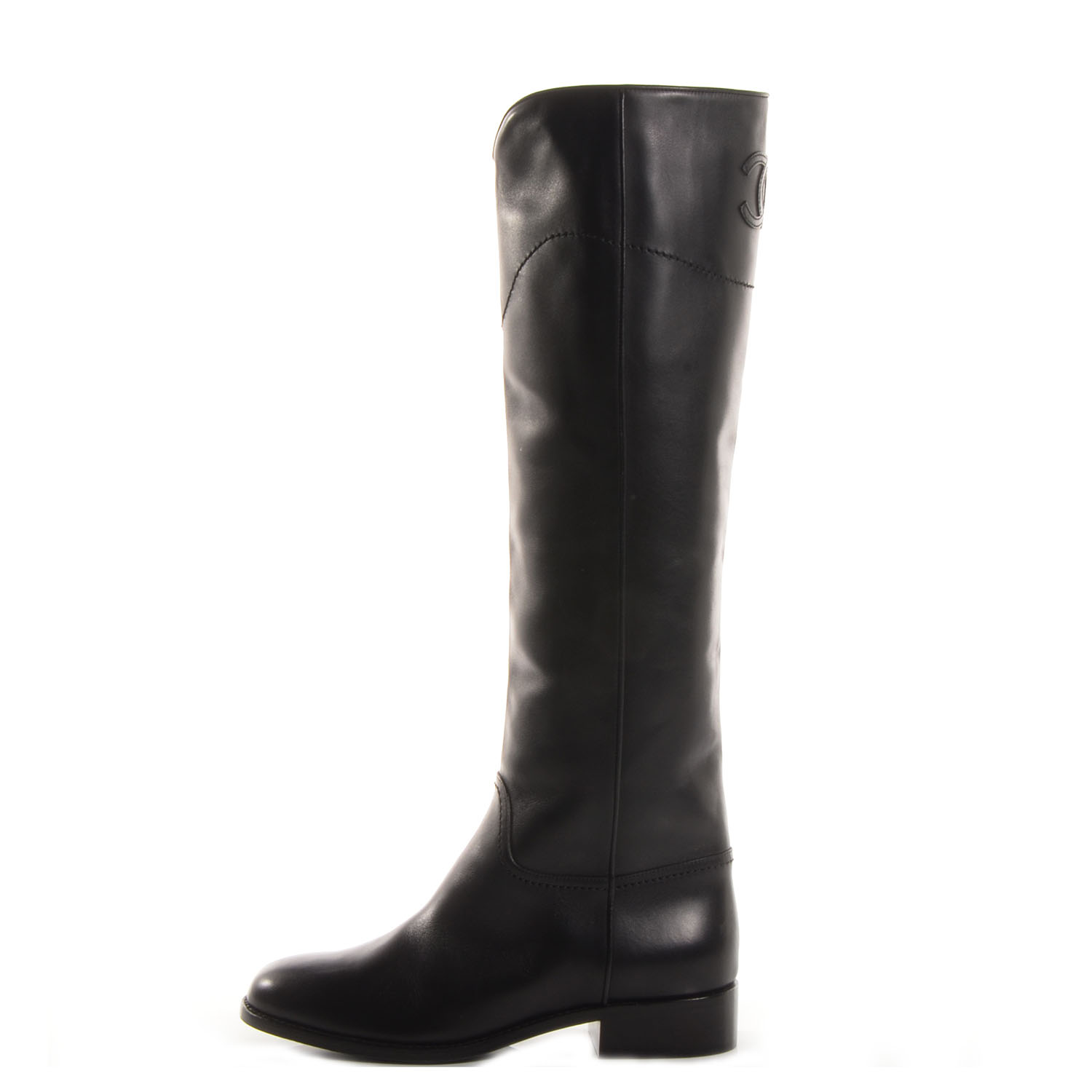 CHANEL Leather Ascot Riding Boots Black 39 68242