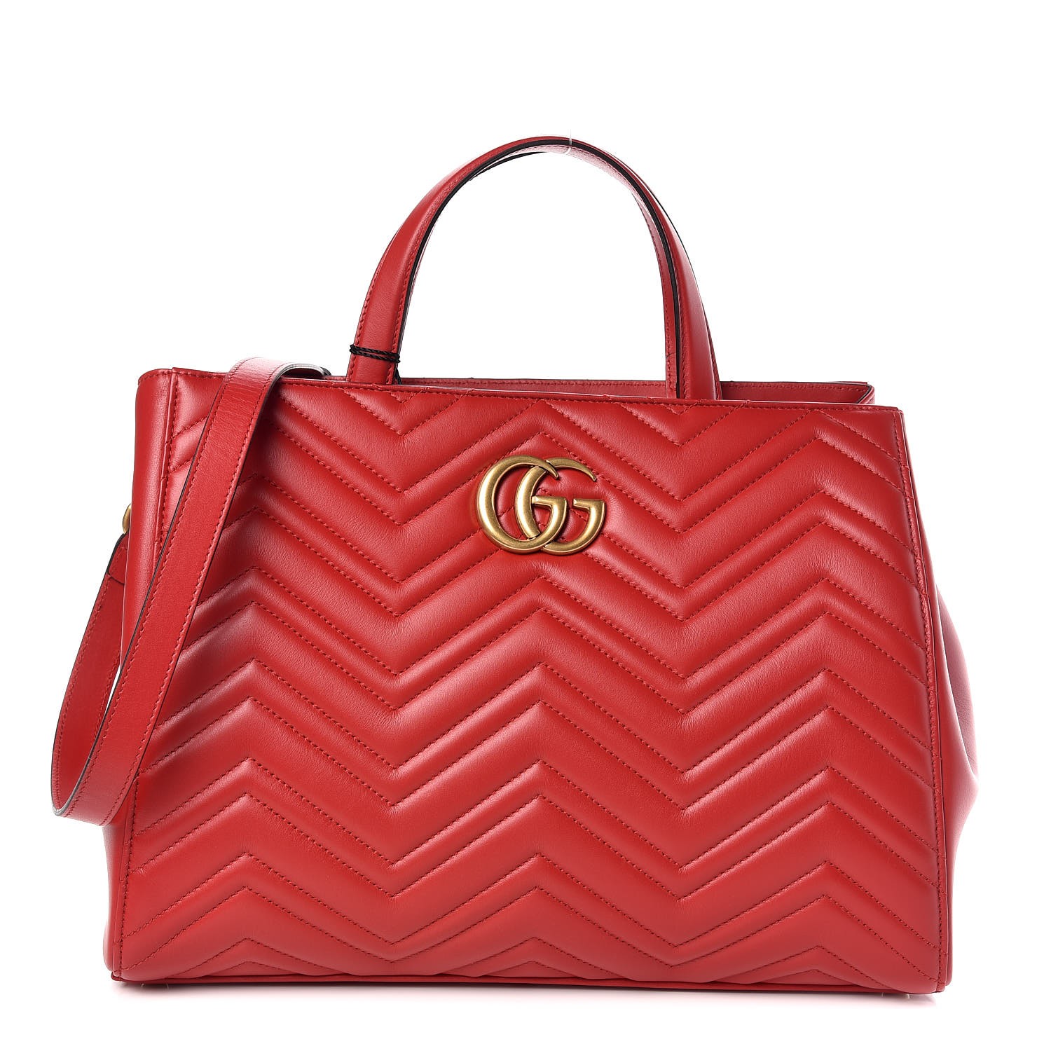 GUCCI Calfskin Matelasse Medium GG Marmont Top Handle Bag Red 350923