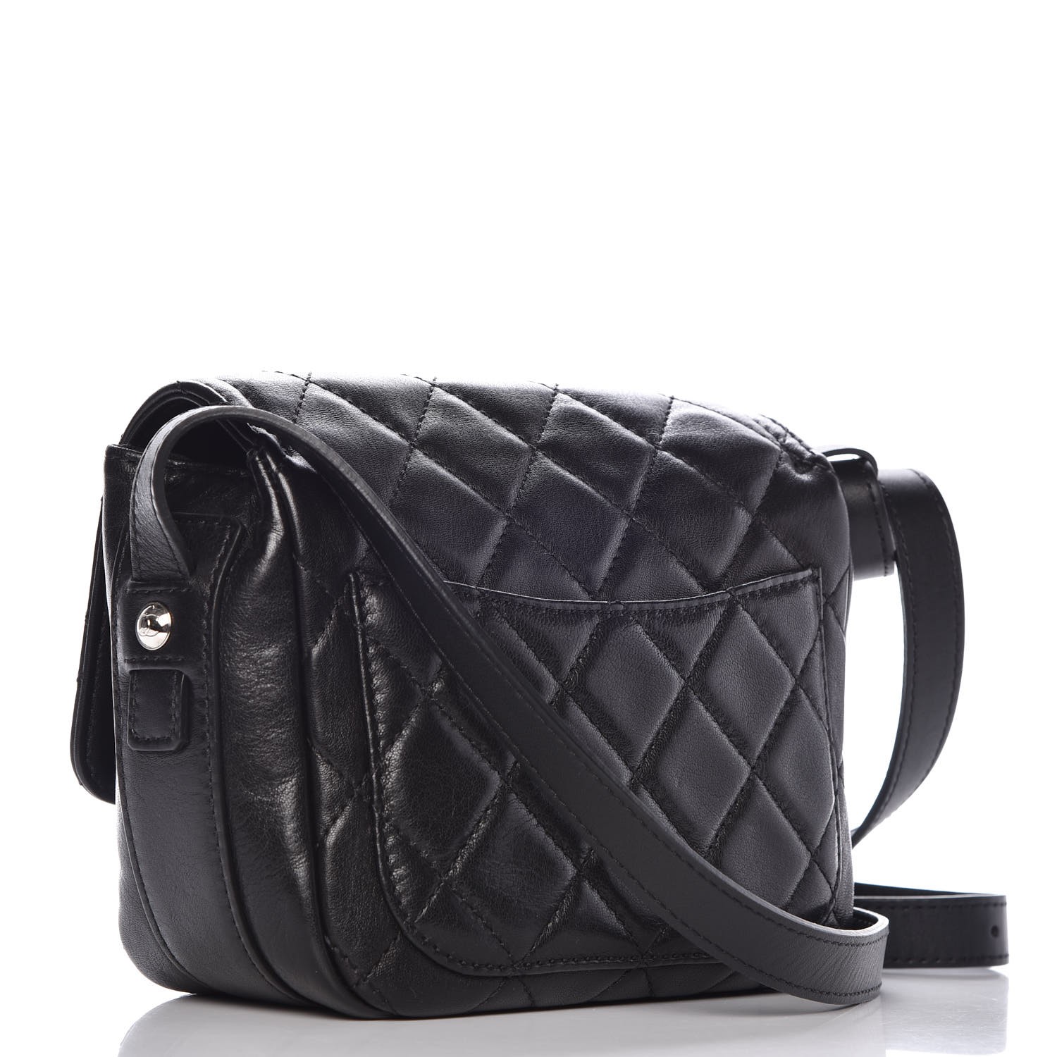 CHANEL Lambskin Quilted Messenger Bag Black 302551