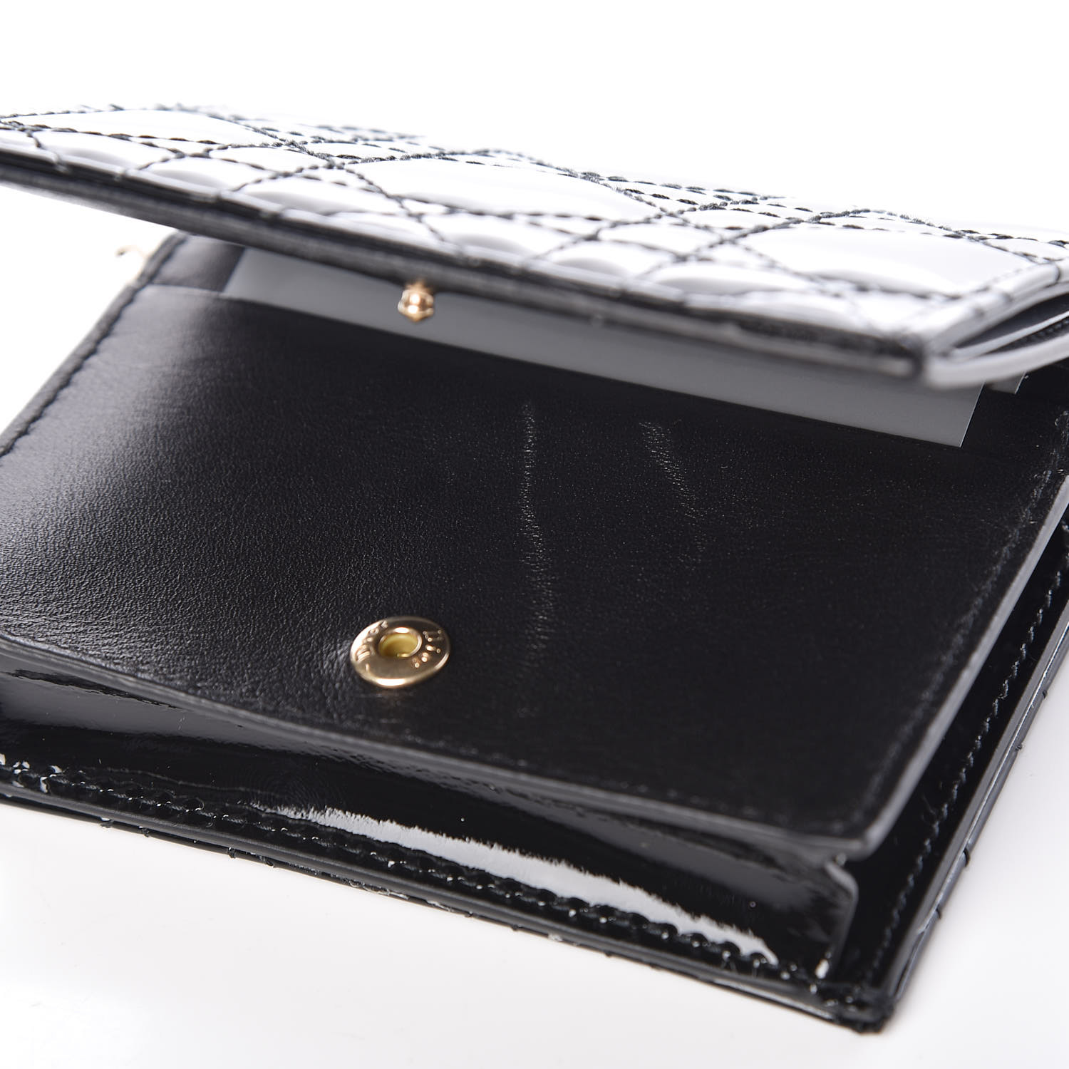 CHRISTIAN DIOR Patent Cannage Lady Dior Mini Wallet Black 409209