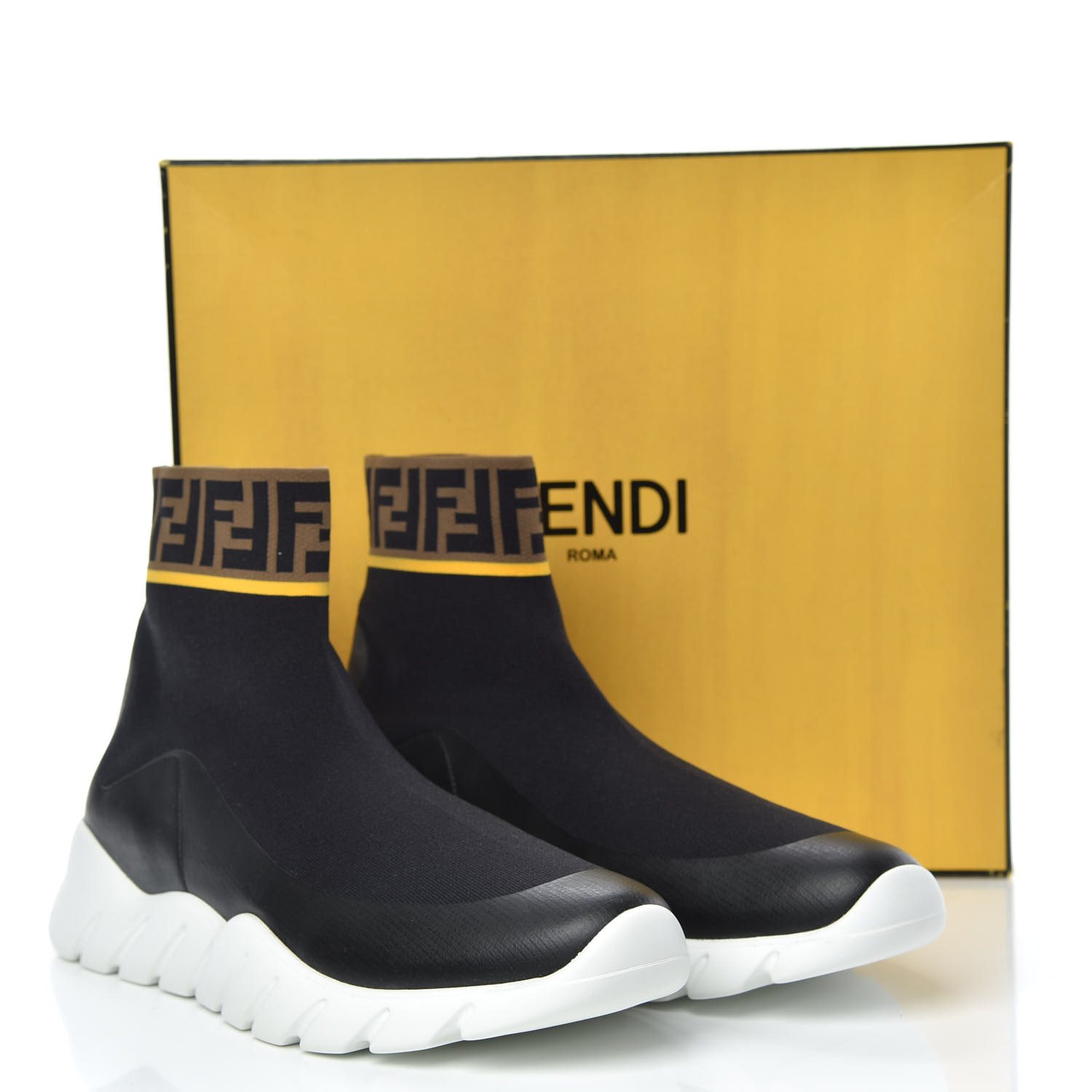 FENDI Stretch Knit Jacquard FF Mania High Top Sock Sneakers 9.5 Black ...