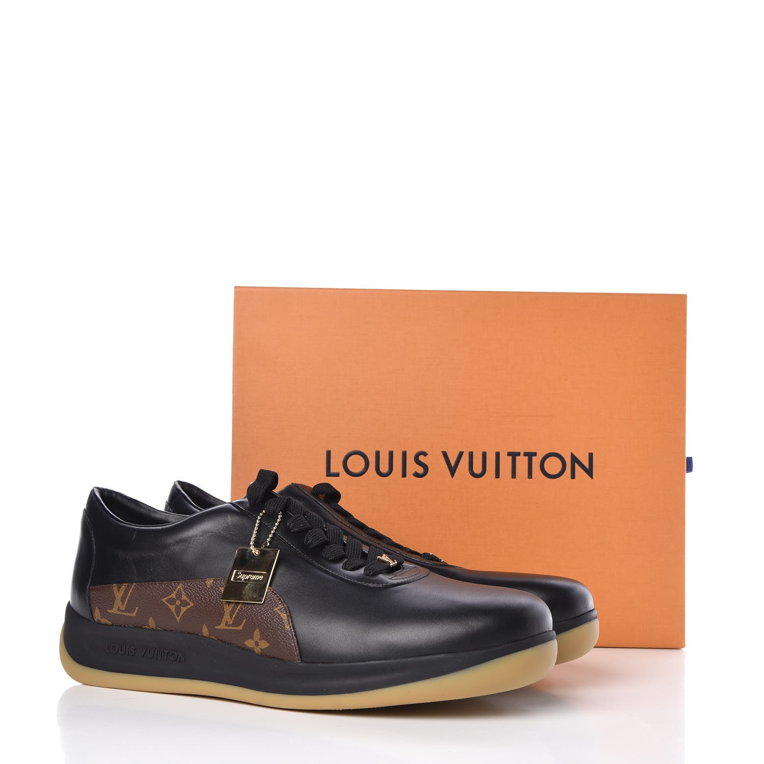 LOUIS VUITTON X SUPREME Calfskin Monogram Mens Supreme Sneakers 13 Black 322704