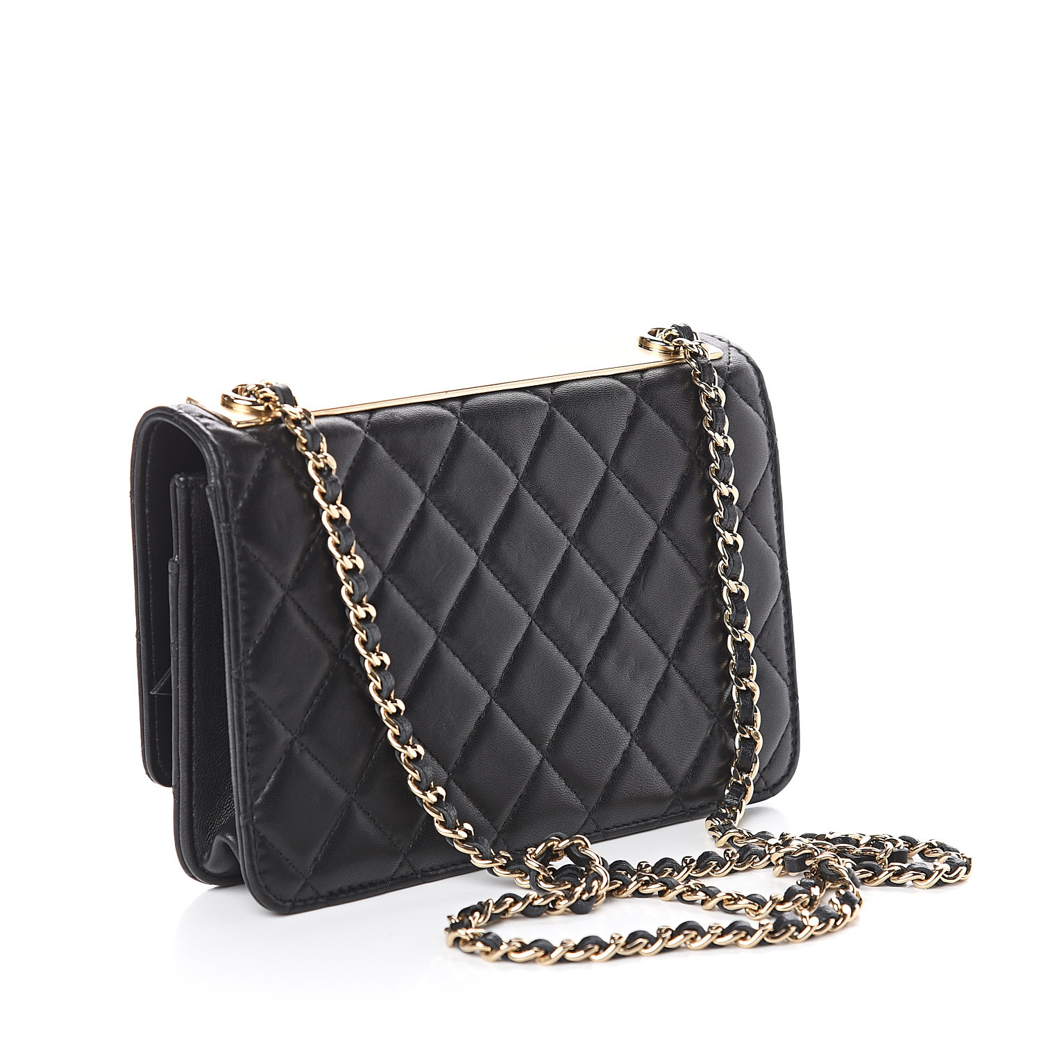 CHANEL Lambskin Quilted Trendy CC Wallet On Chain WOC Black 550838