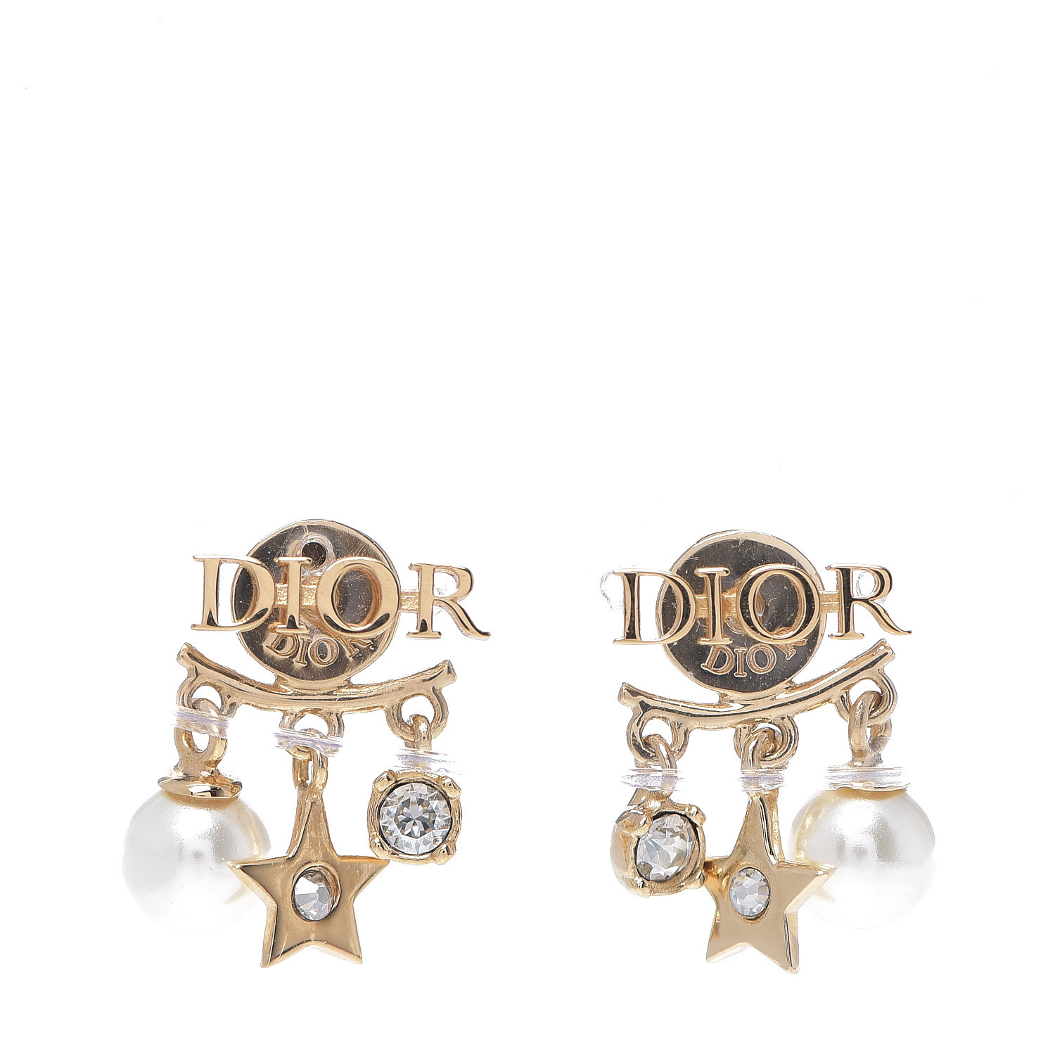 CHRISTIAN DIOR Pearl Crystal Dio(r)evolution Earrings Aged Gold 