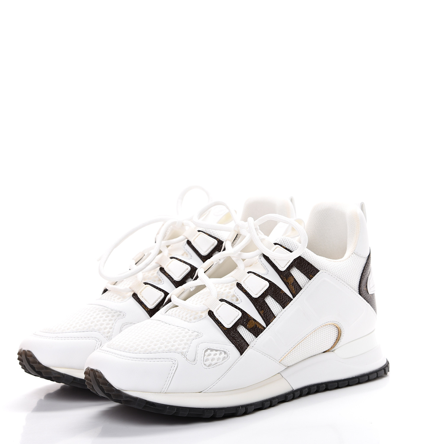 LOUIS VUITTON Calfskin Monogram Run Away Sneakers 38 White 551020