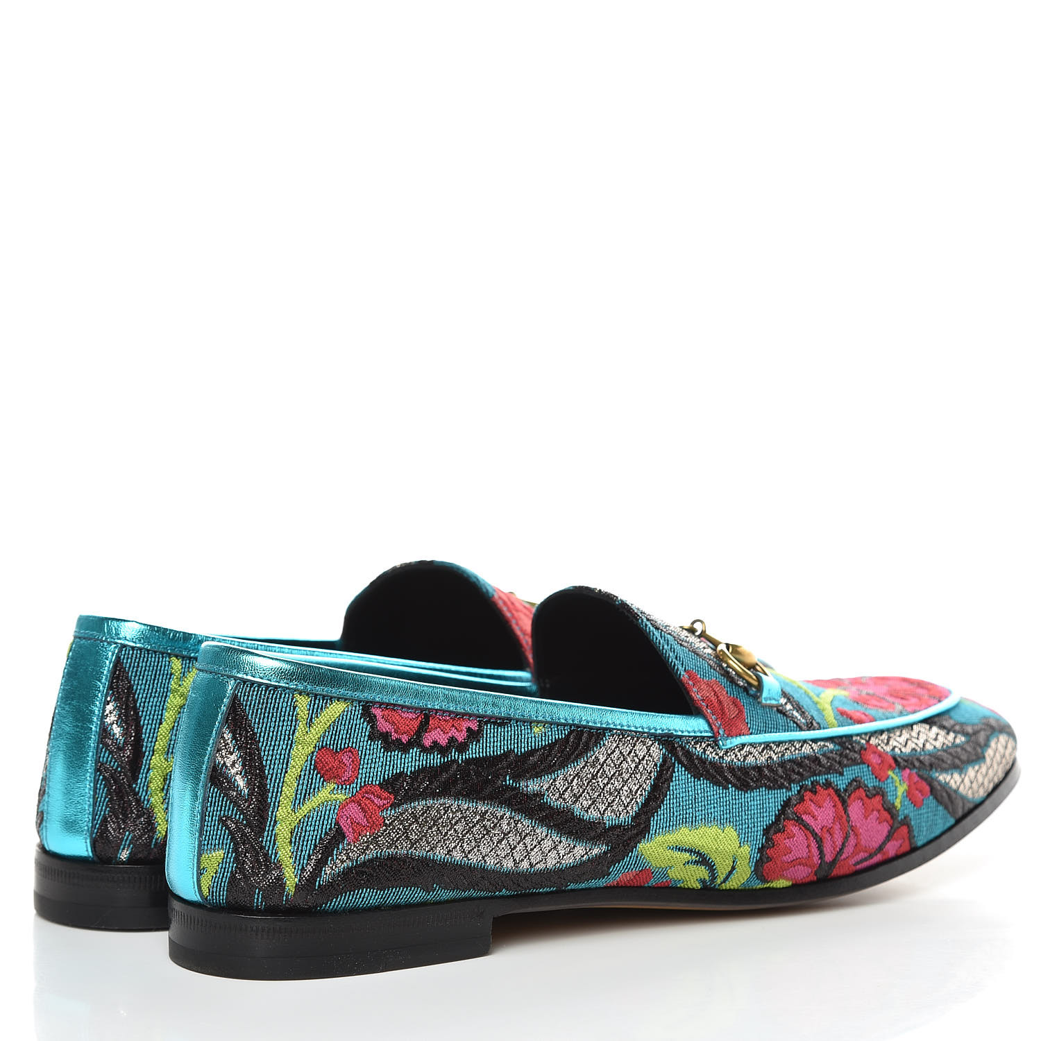 GUCCI Floral Jacquard Horsebit Womens Jordaan Loafers 40.5 Turquoise ...