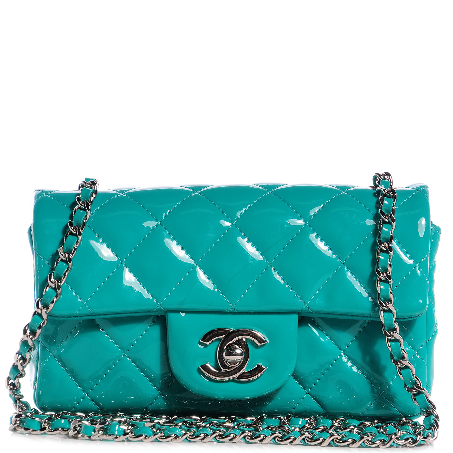 CHANEL Patent Quilted Extra Mini Flap Green 73905