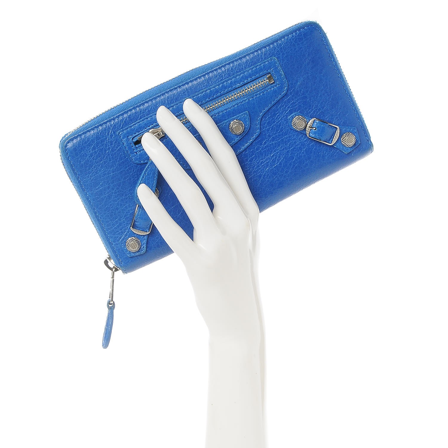 Balenciaga Agneau Giant 12 Silver Hardware Continental Zip Around Wallet Bleu Lazuli Fashionphile